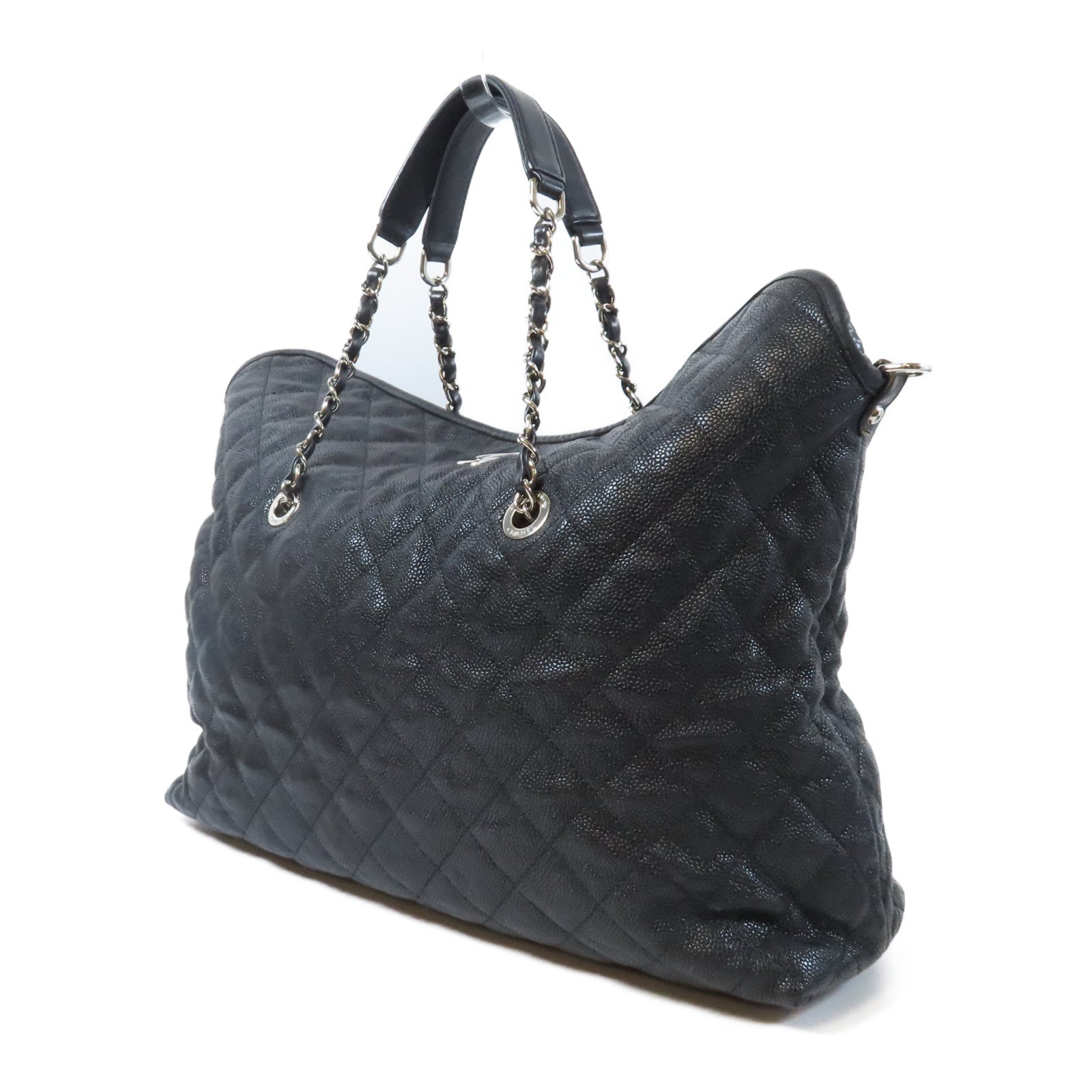 CHANEL 菱格牛皮皮革2 Way Chain Shoulder Bag銀扣鏈帶手挽肩背兩用袋黑色