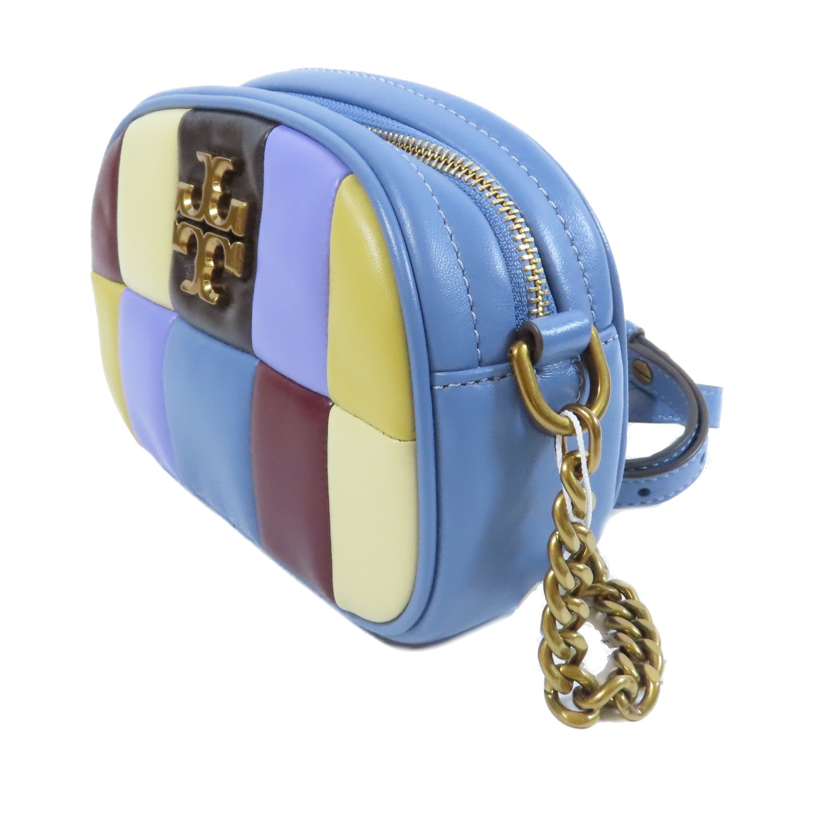 Tory Burch 【激減優惠】羊皮皮革Kira Patchwork Small Camera Bag金扣肩背袋藍色/黃色