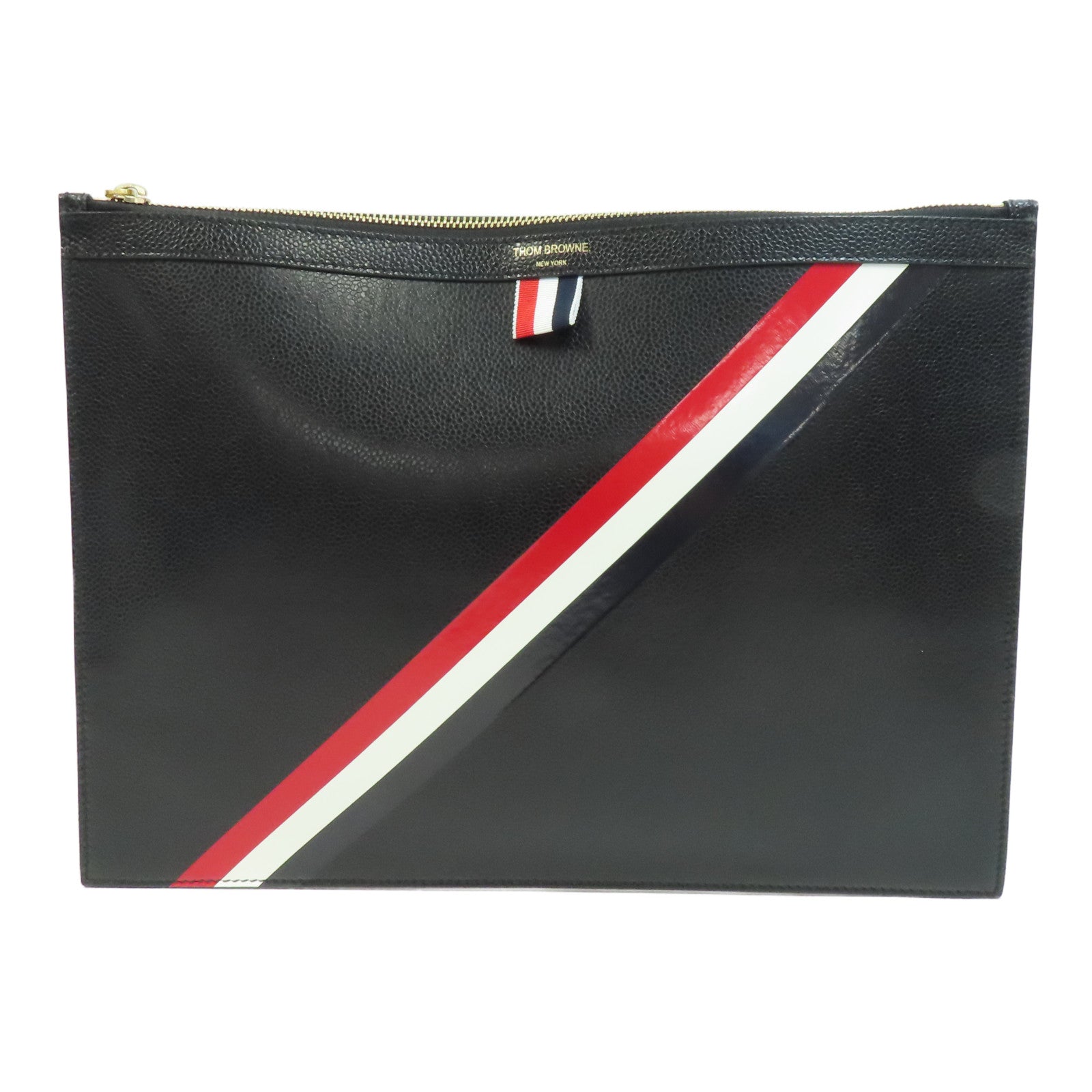 THOM BROWNE 牛皮皮革Thom Browne Clutch金扣手拿包黑色