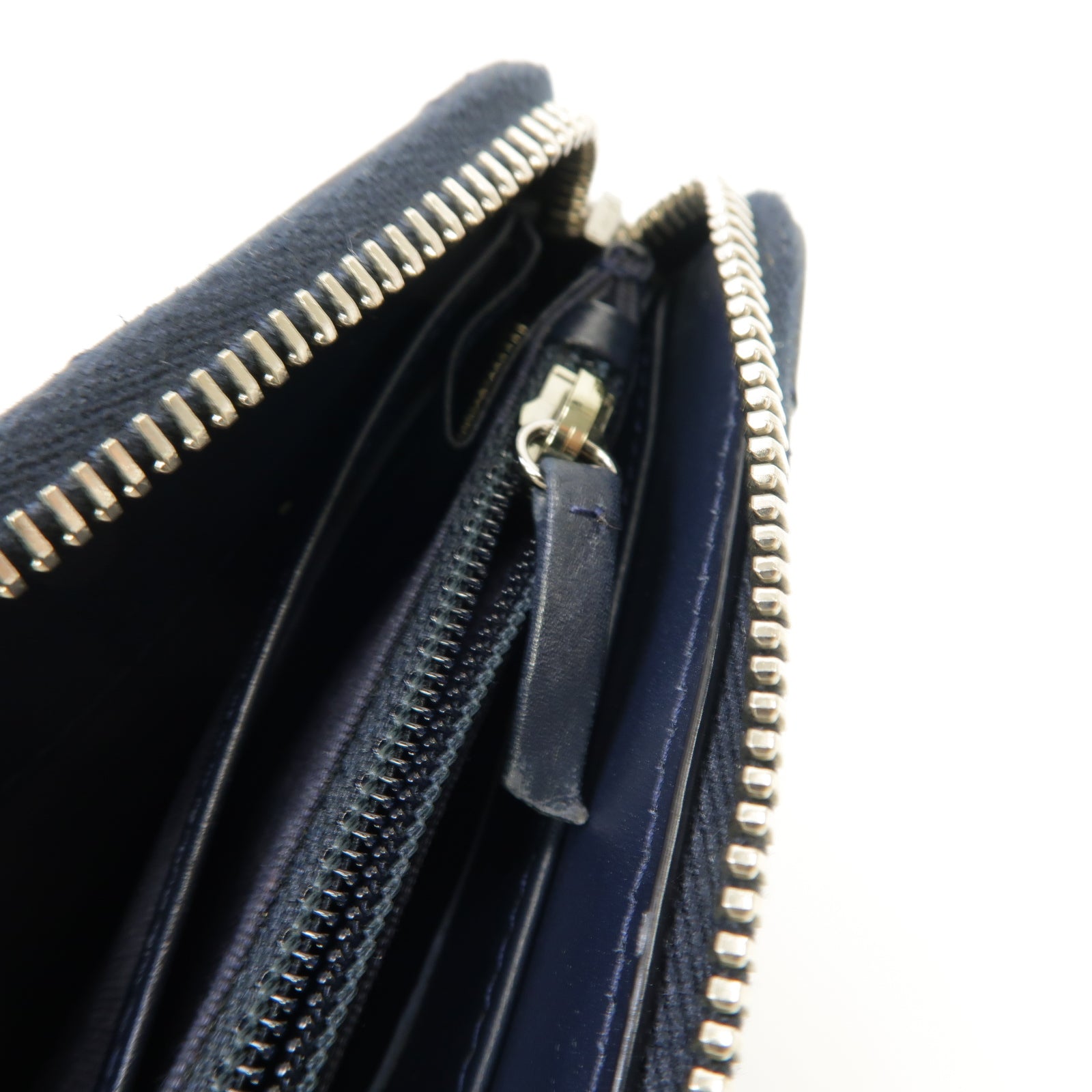 CHANEL 菱格牛皮皮革Long Wallet銀扣長錢包深藍色