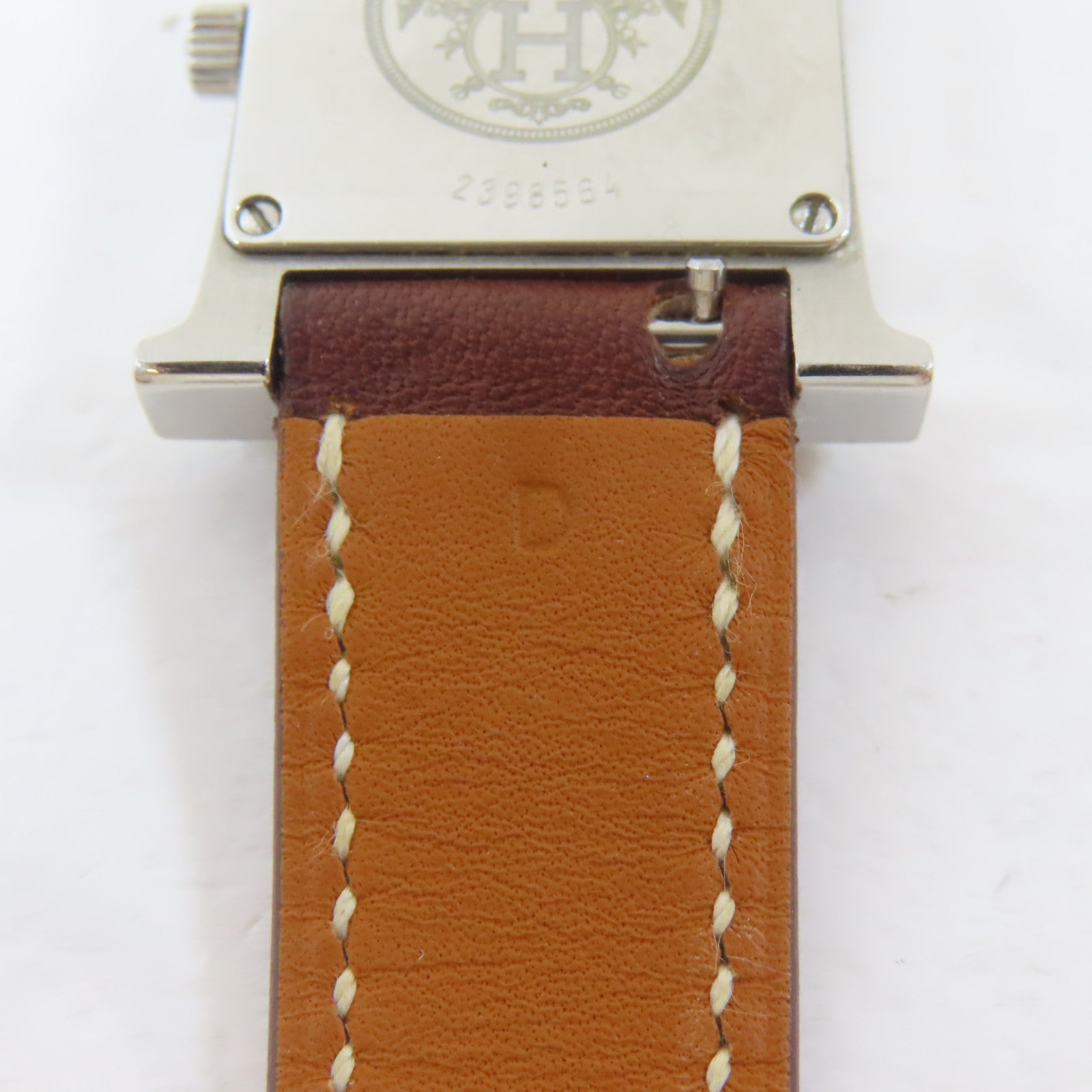 HERMES H watch皮革/不鏽鋼手錶石英機芯銀色#16cm
