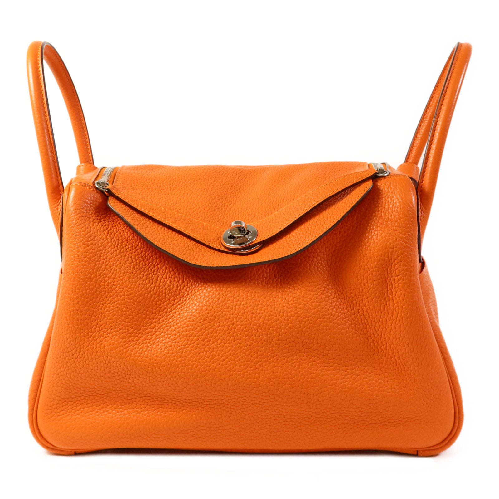 HERMES 【激減優惠】Clemence皮革Lindy 30銀扣手挽肩背兩用袋Orange