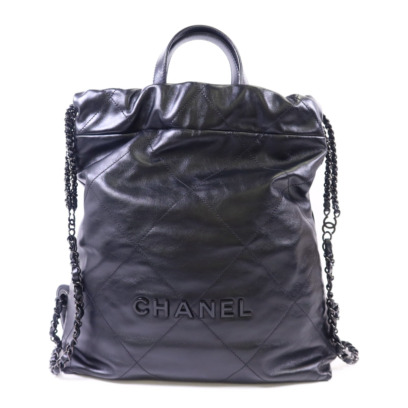 CHANEL 【激減優惠】牛皮皮革Chanel 22銀扣鏈帶背包