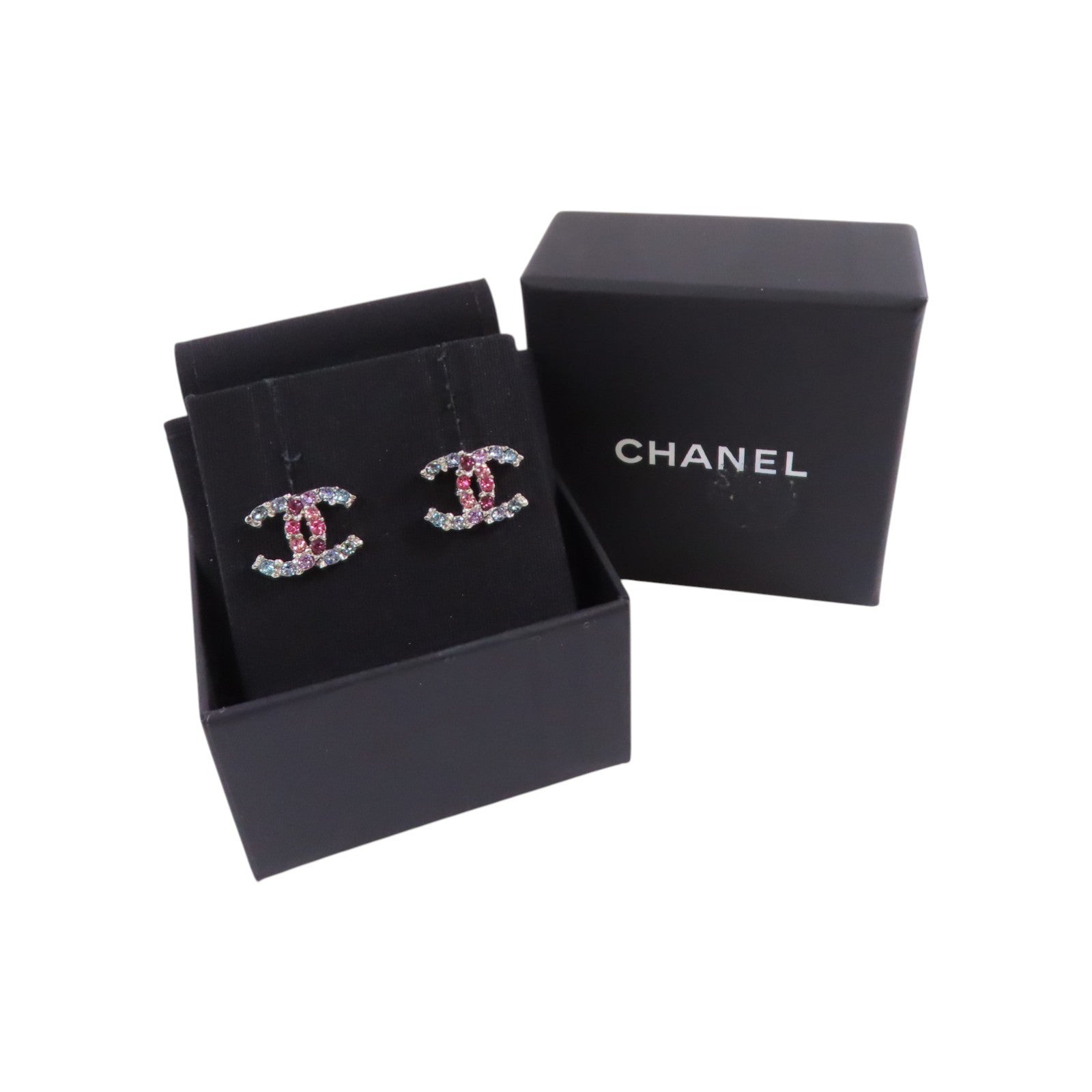 CHANEL 金屬/水鑽CC Earrings銀扣耳環