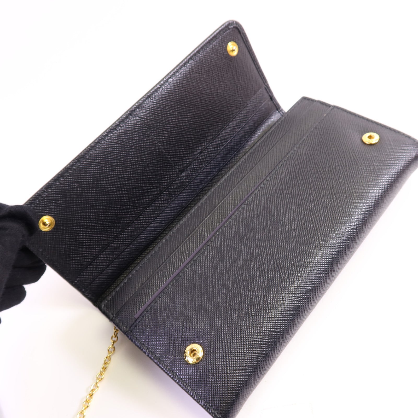 PRADA Saffiano皮革Long Wallet金扣長錢包