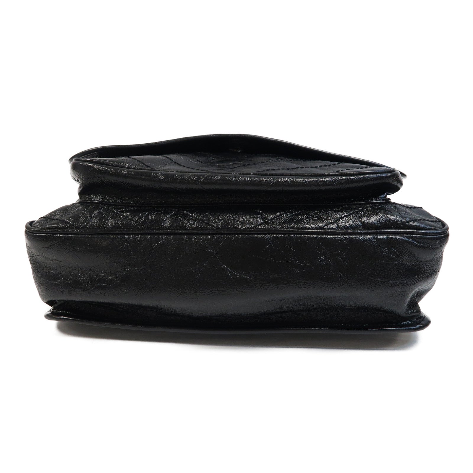 SAINT LAURENT 牛皮皮革Shoulder Bag銀扣鏈帶肩背袋黑色