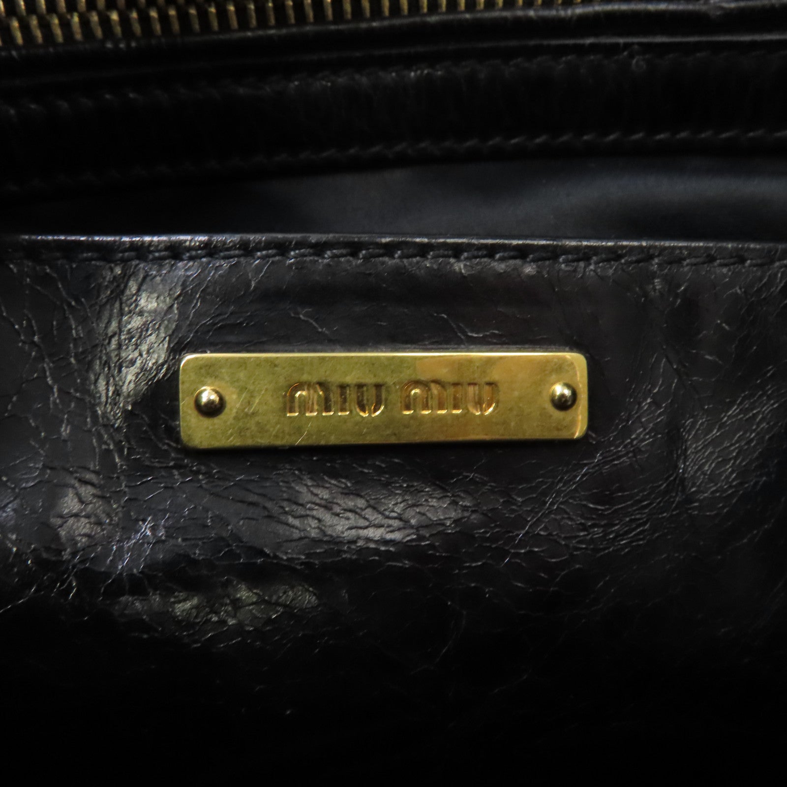 Miu Miu 牛皮皮革2way Shoulder金扣手挽肩背兩用袋黑色