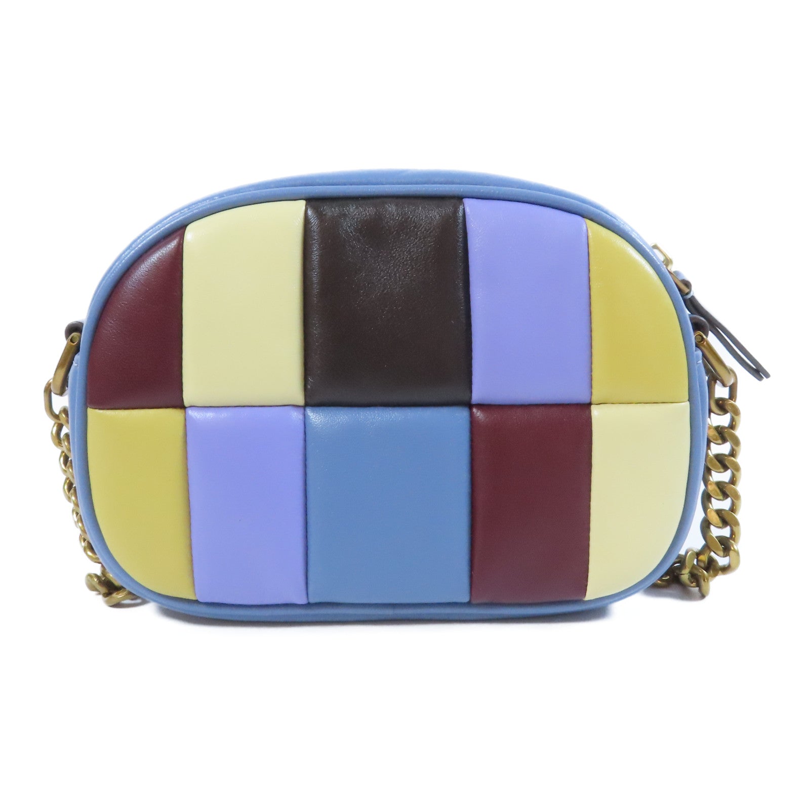 Tory Burch 【激減優惠】羊皮皮革Kira Patchwork Small Camera Bag金扣肩背袋藍色/黃色