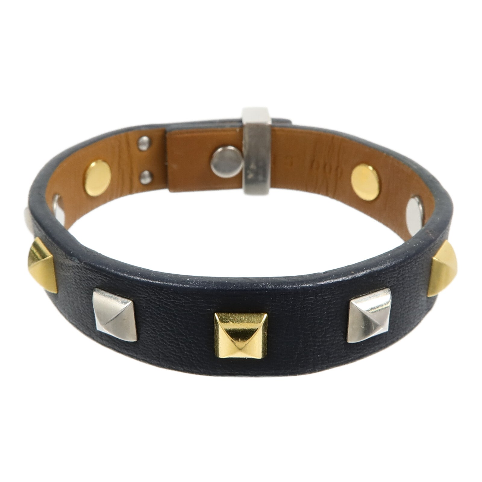 HERMES 金屬/Swift皮革Mini Dog Clous Ronds Bracelet手鐲Noir