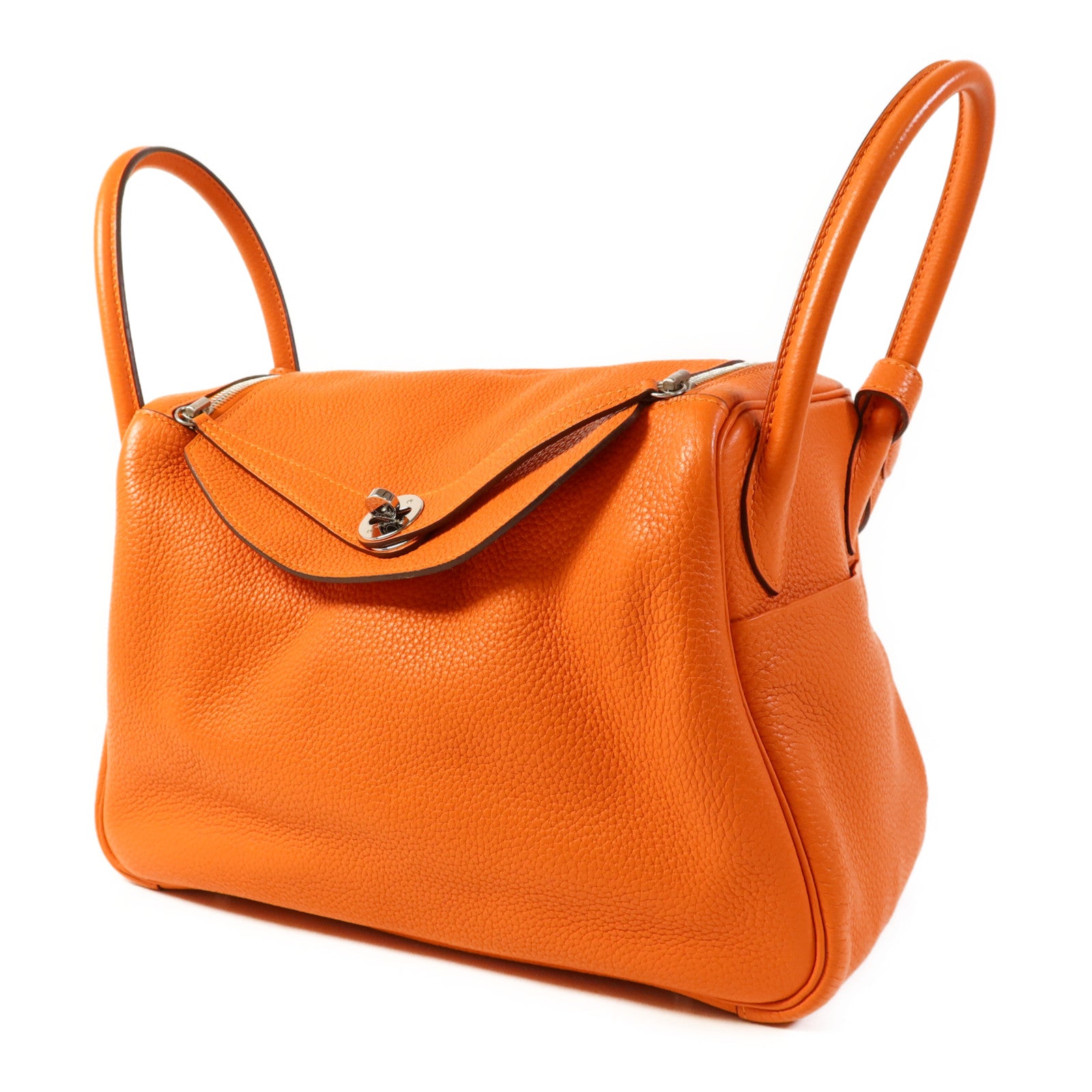 HERMES Clemence皮革Lindy 30銀扣手挽肩背兩用袋Orange