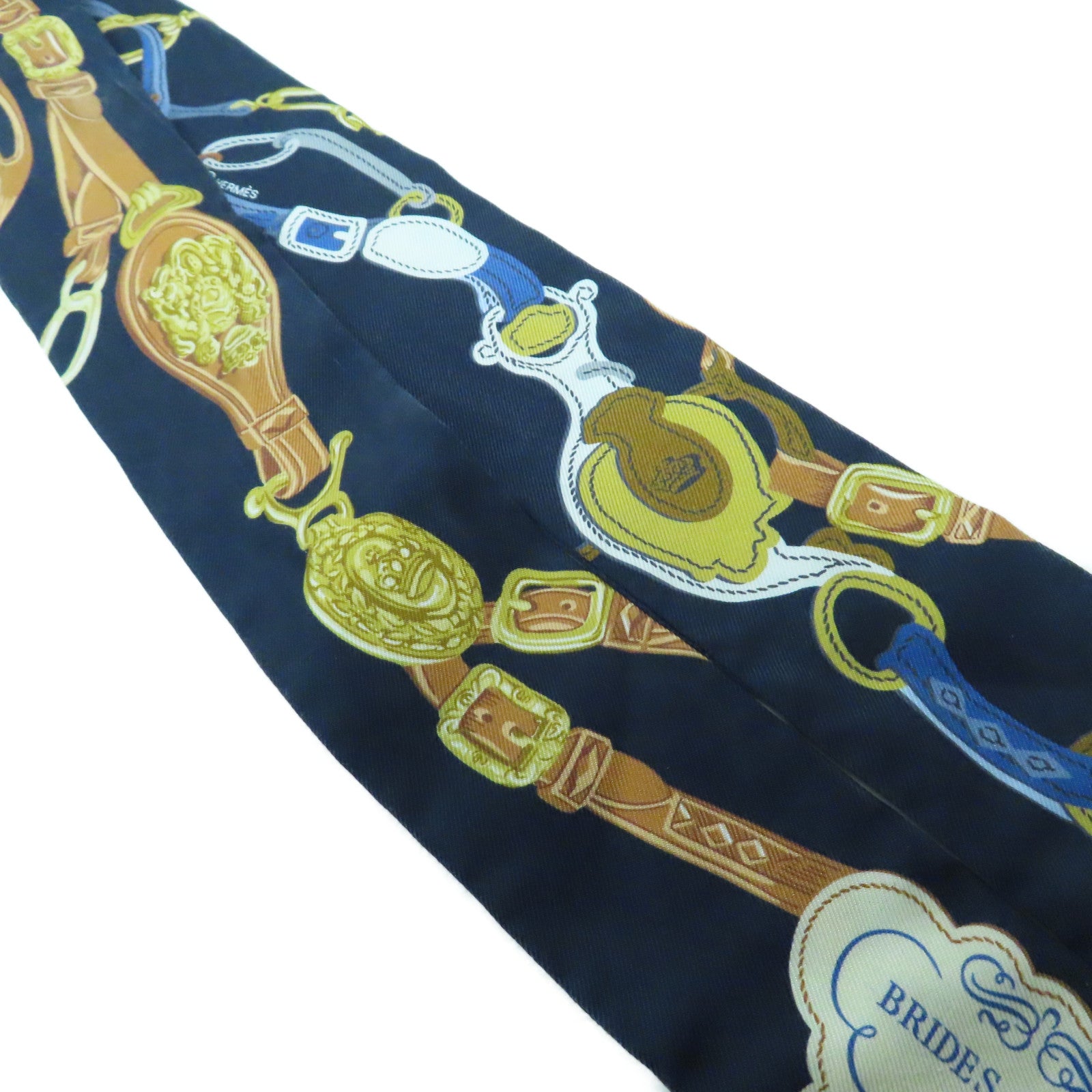 HERMES 【激減優惠】絲質Twilly Scarf絲巾深藍色/黃色