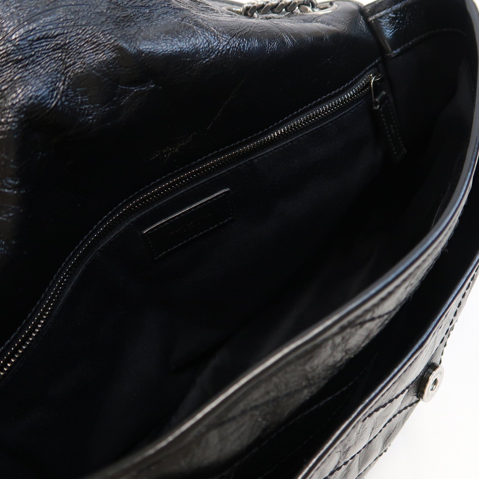 SAINT LAURENT 牛皮皮革Shoulder Bag銀扣鏈帶肩背袋黑色