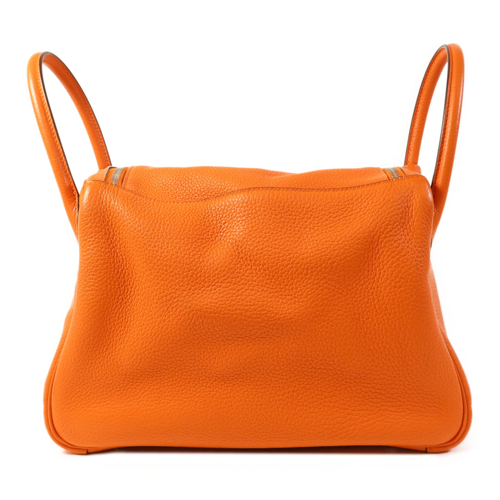 HERMES 【激減優惠】Clemence皮革Lindy 30銀扣手挽肩背兩用袋Orange