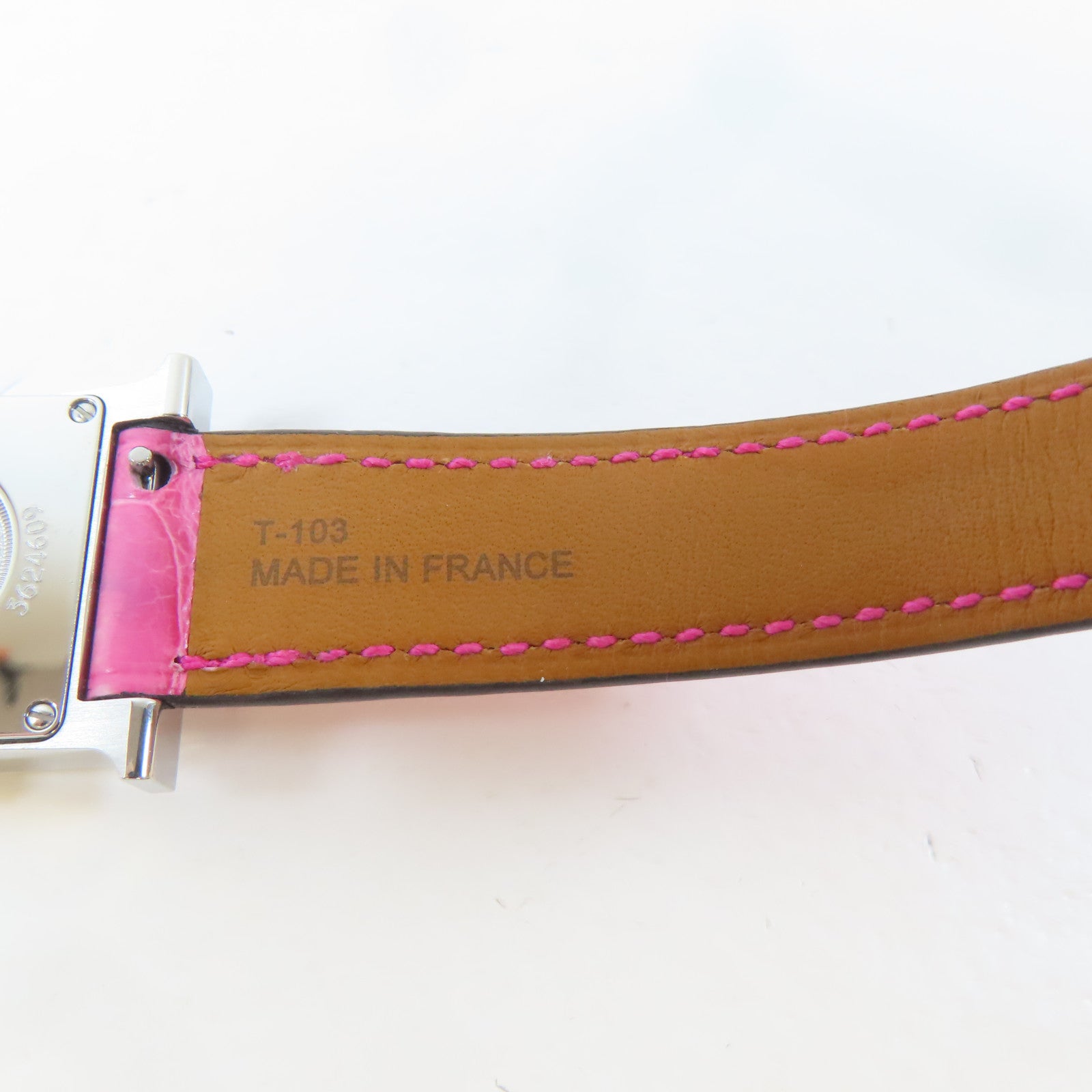 HERMES H watch不鏽鋼/皮革手錶石英機芯白色/粉紅色#16cm