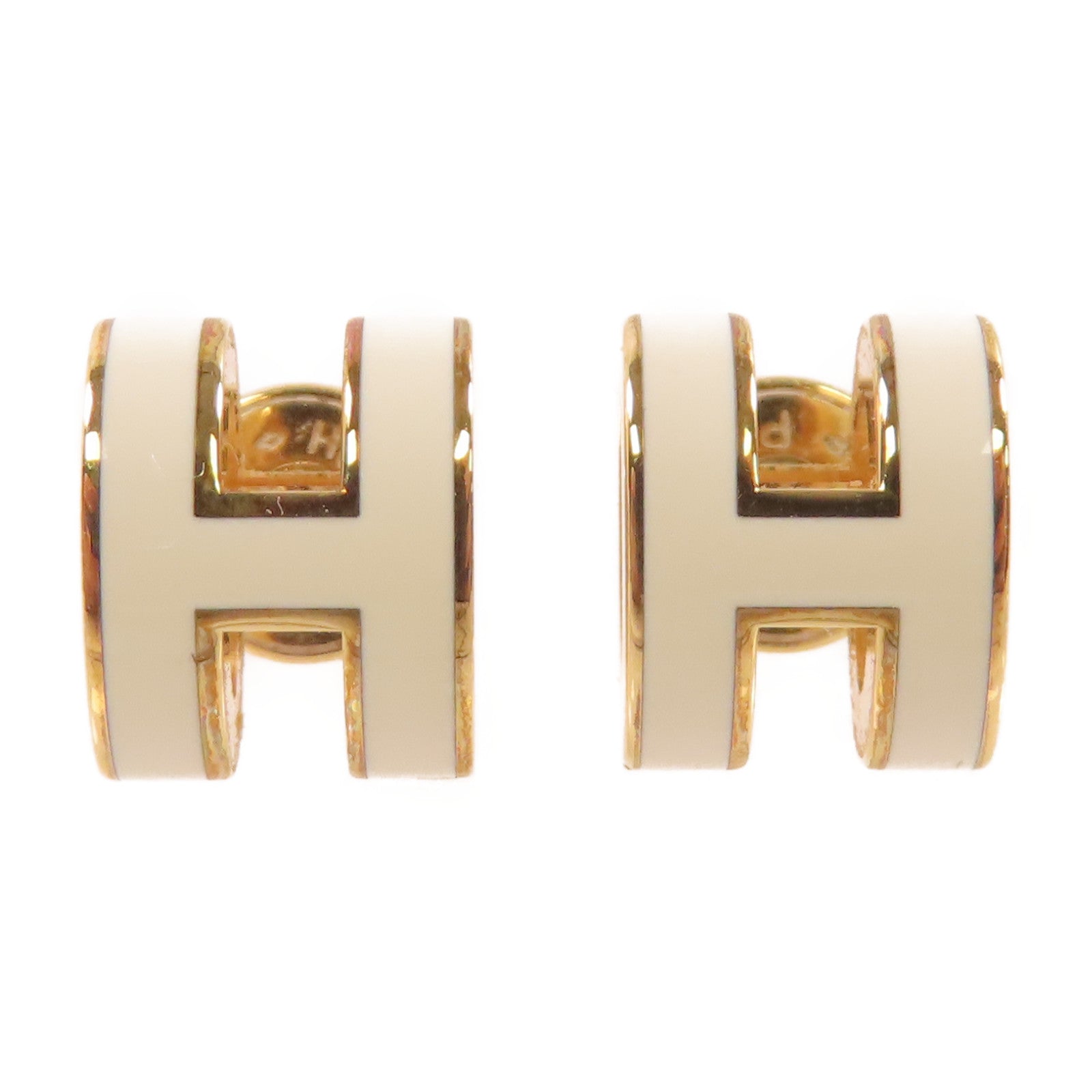 HERMES 金屬/琺瑯Mini Pop H Earrings金扣耳環Nata/奶油白色