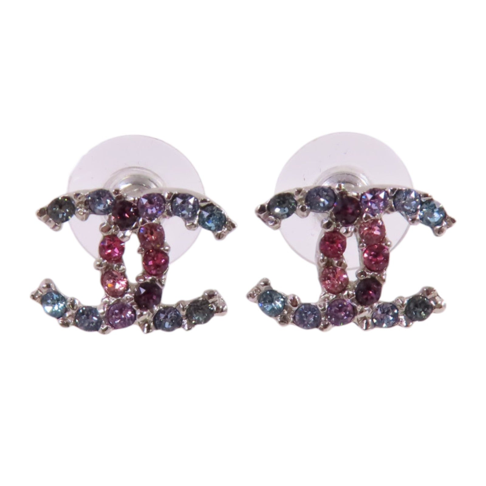 CHANEL 金屬/水鑽CC Earrings銀扣耳環