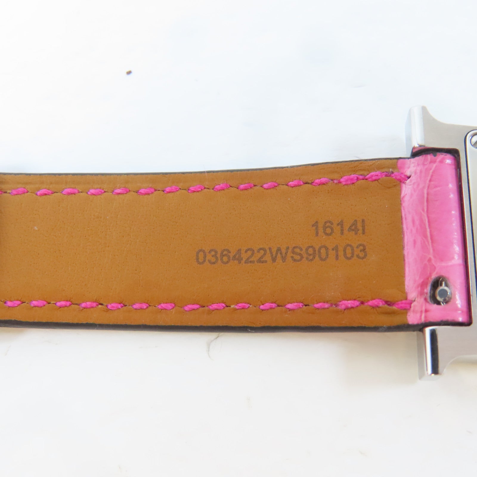 HERMES H watch不鏽鋼/皮革手錶石英機芯白色/粉紅色#16cm
