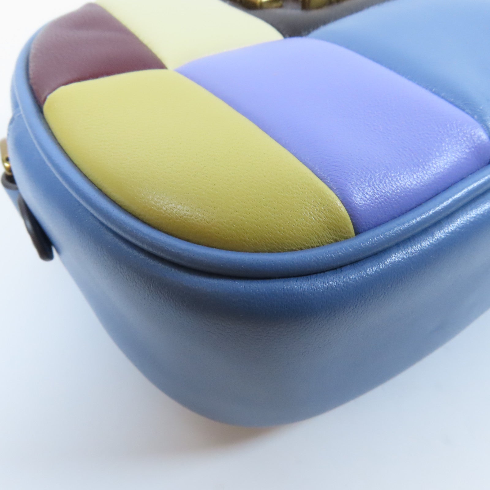 Tory Burch 【激減優惠】羊皮皮革Kira Patchwork Small Camera Bag金扣肩背袋藍色/黃色