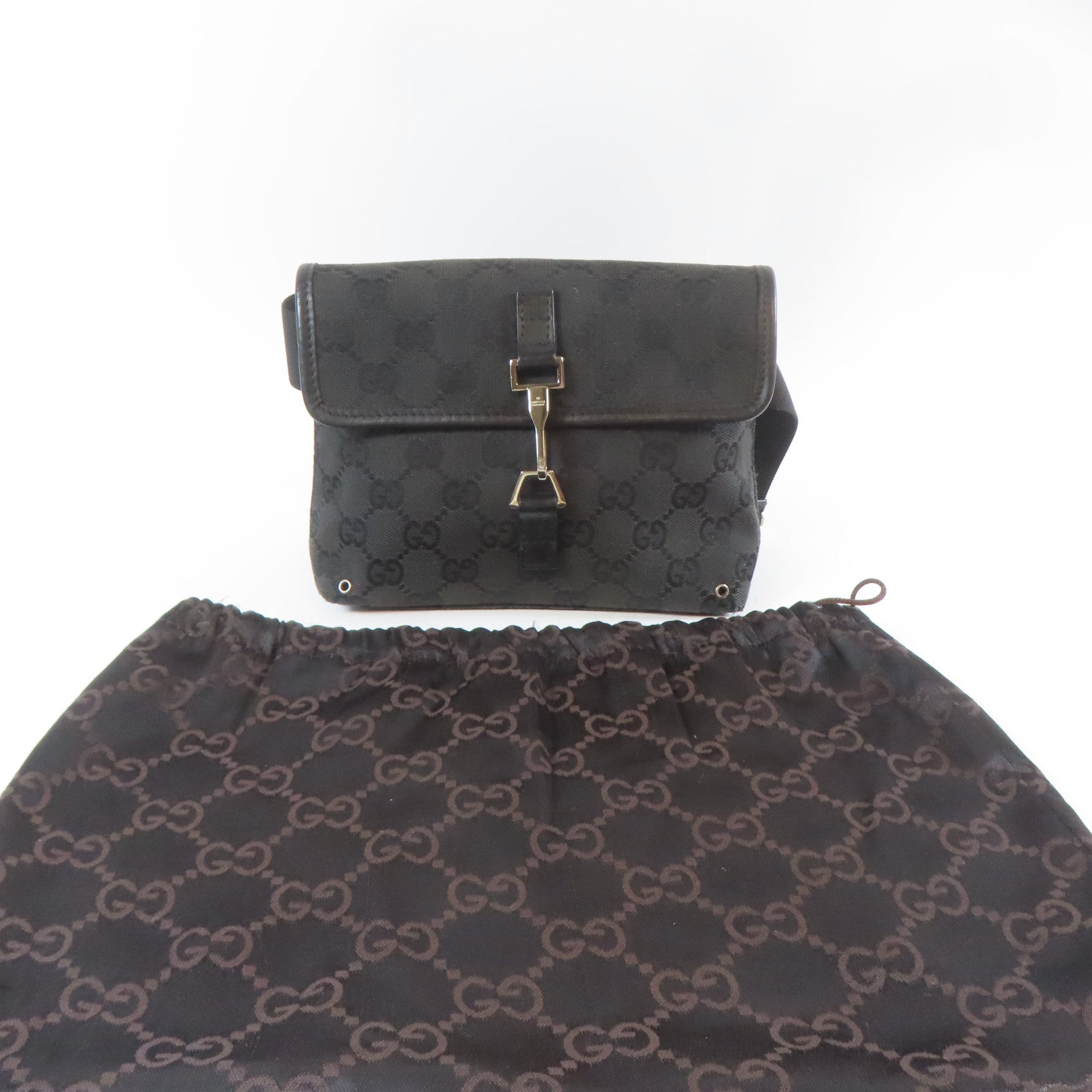 GUCCI 帆布Waist Bag銀扣腰包黑色