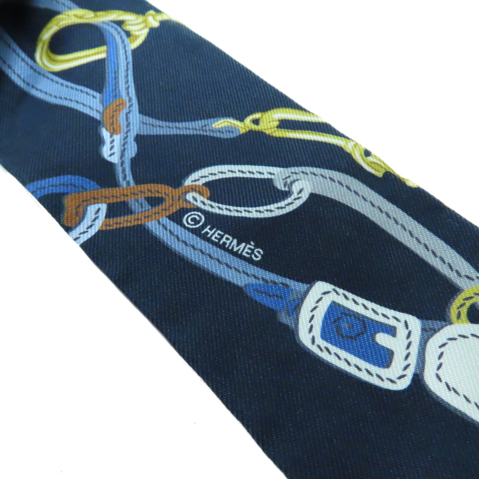 HERMES 【激減優惠】絲質Twilly Scarf絲巾深藍色/黃色