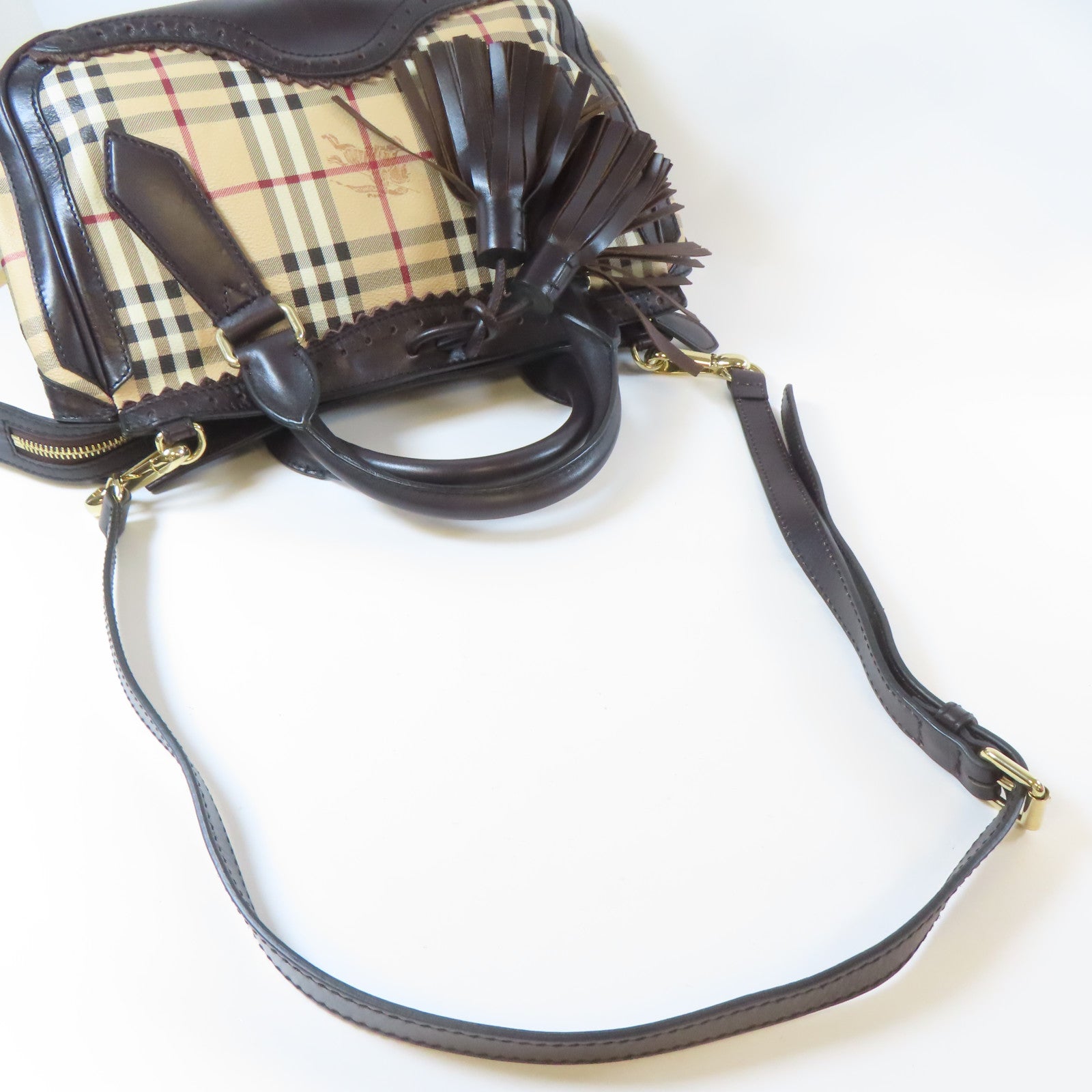 BURBERRY 【激減優惠】塗層帆布2 Way Shoulder金扣手挽肩背兩用袋啡色