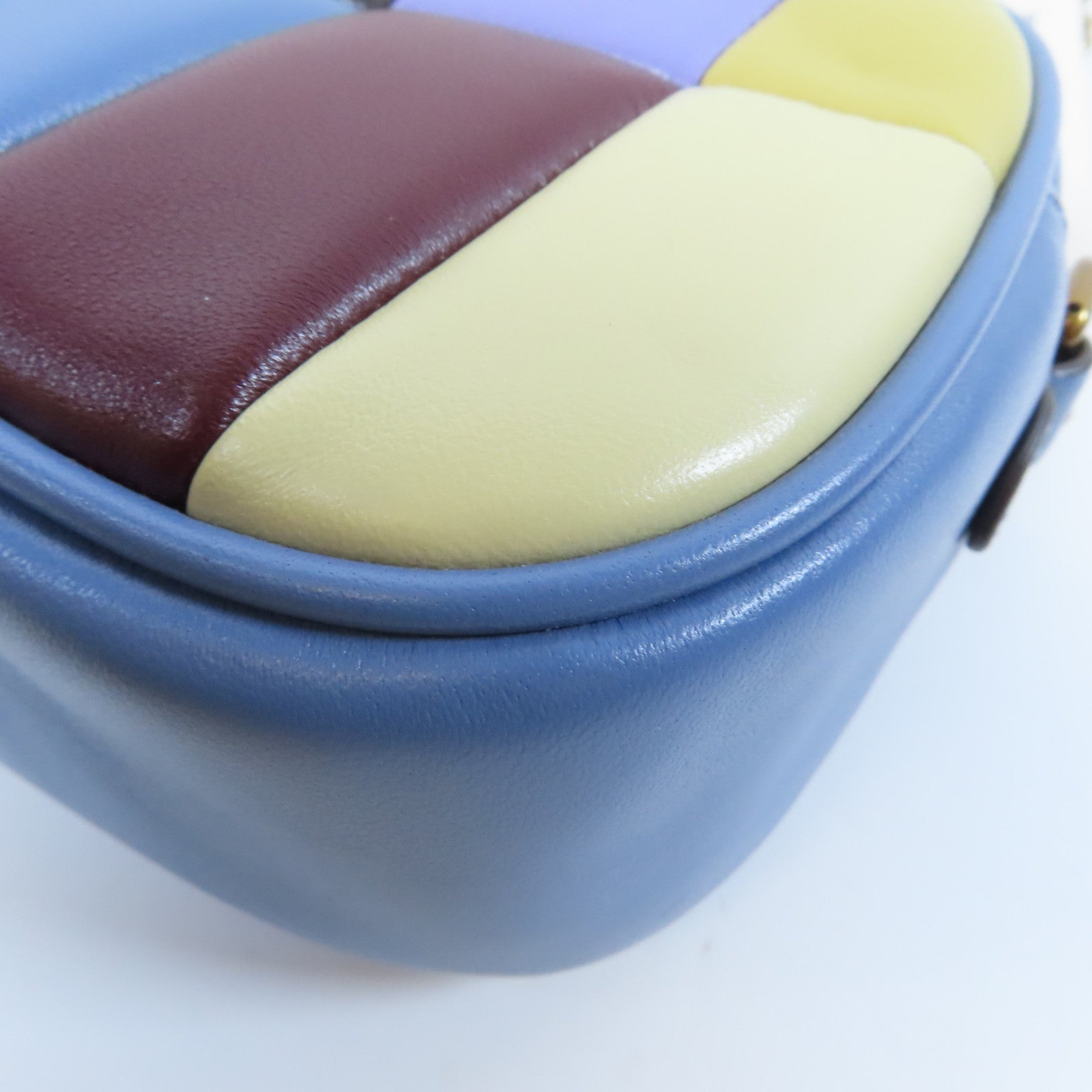 Tory Burch 【激減優惠】羊皮皮革Kira Patchwork Small Camera Bag金扣肩背袋藍色/黃色