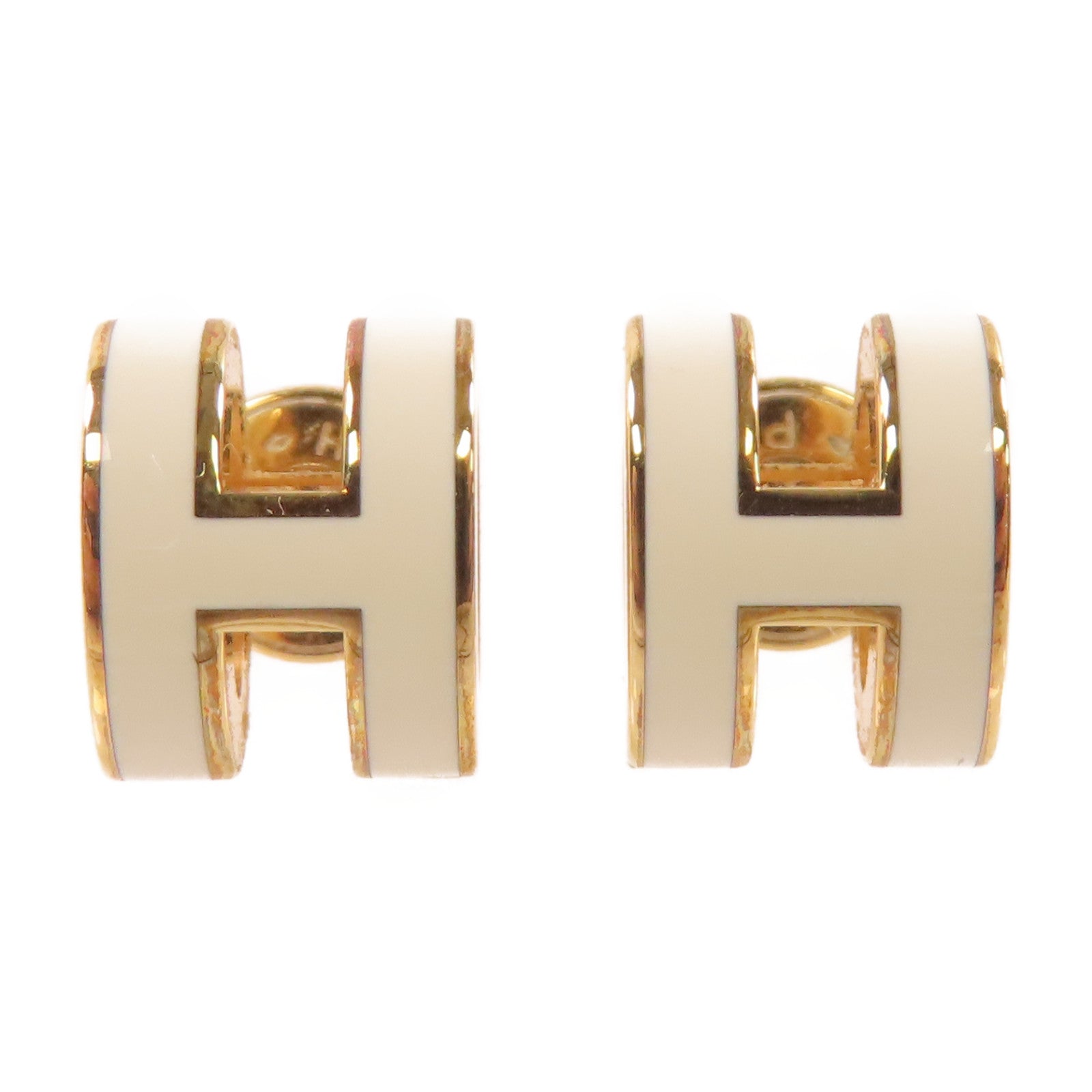 HERMES 金屬/琺瑯Mini Pop H Earrings金扣耳環Nata/奶油白色