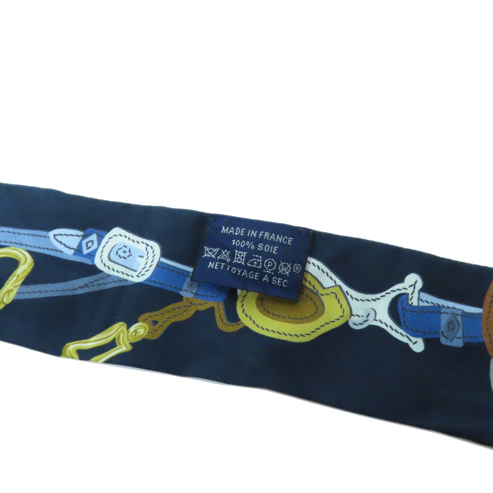 HERMES 【激減優惠】絲質Twilly Scarf絲巾深藍色/黃色
