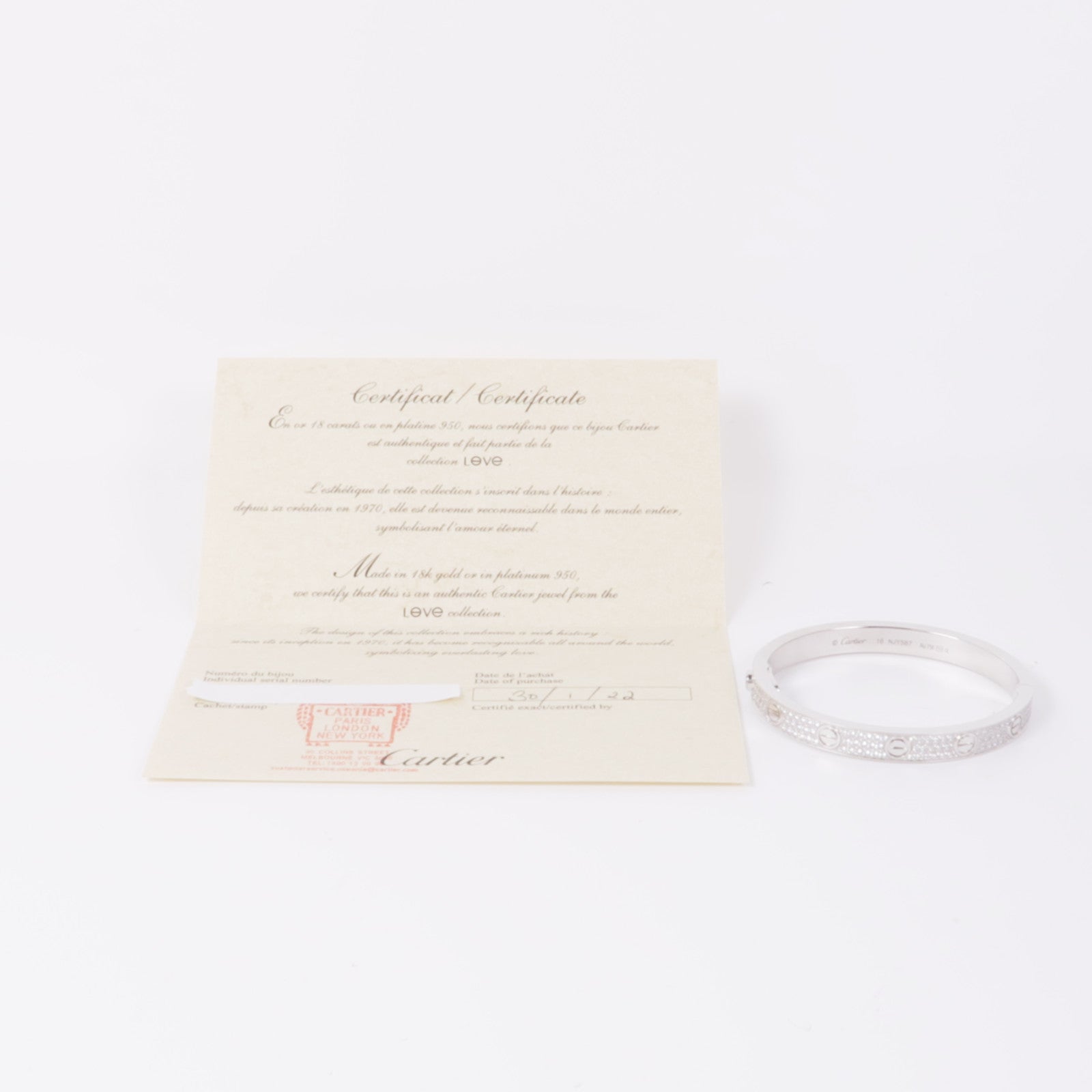 CARTIER 【激減優惠】18K白金Love Bracelet Diamond鑽石手鐲Cartier#16
