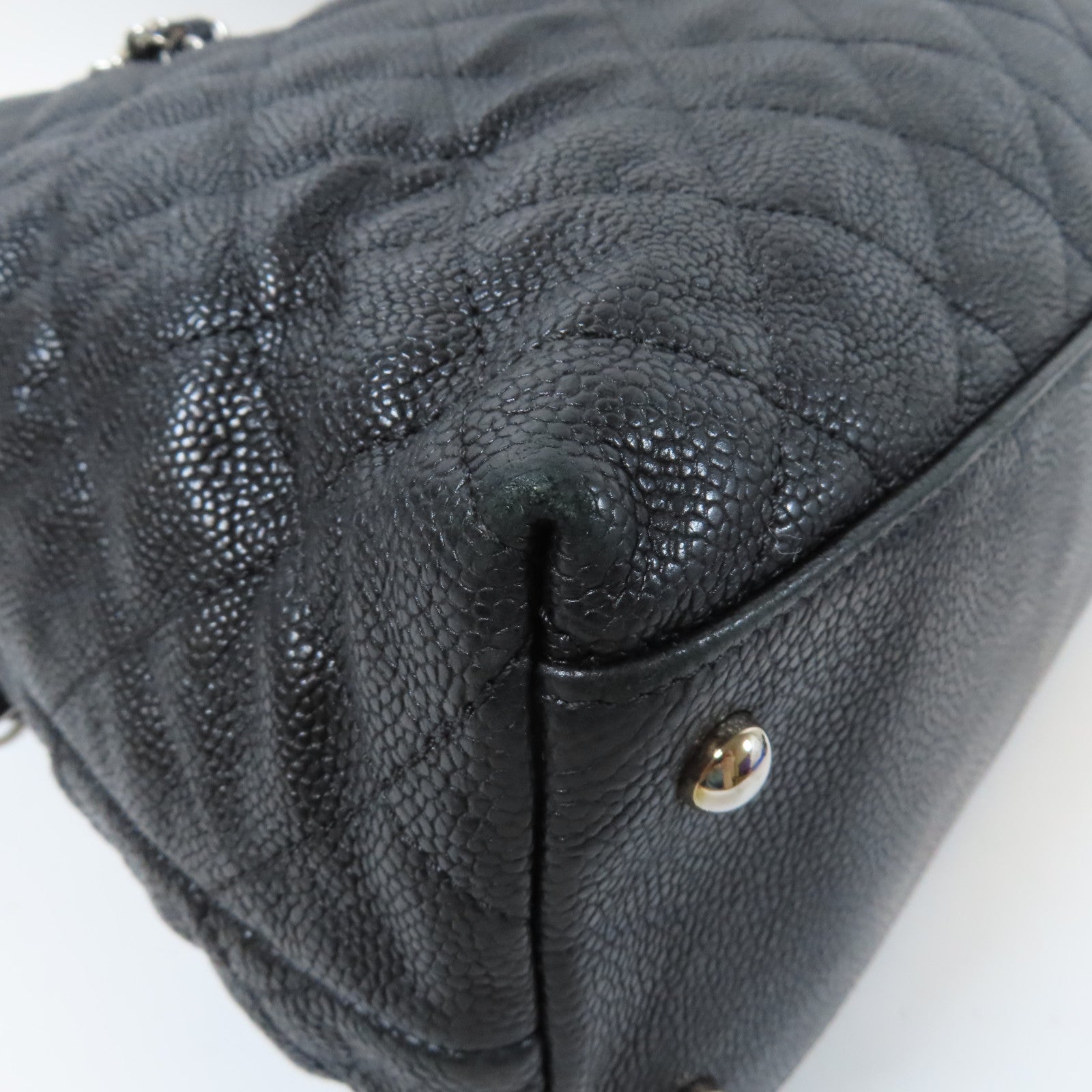 CHANEL 菱格牛皮皮革2 Way Chain Shoulder Bag銀扣鏈帶手挽肩背兩用袋黑色