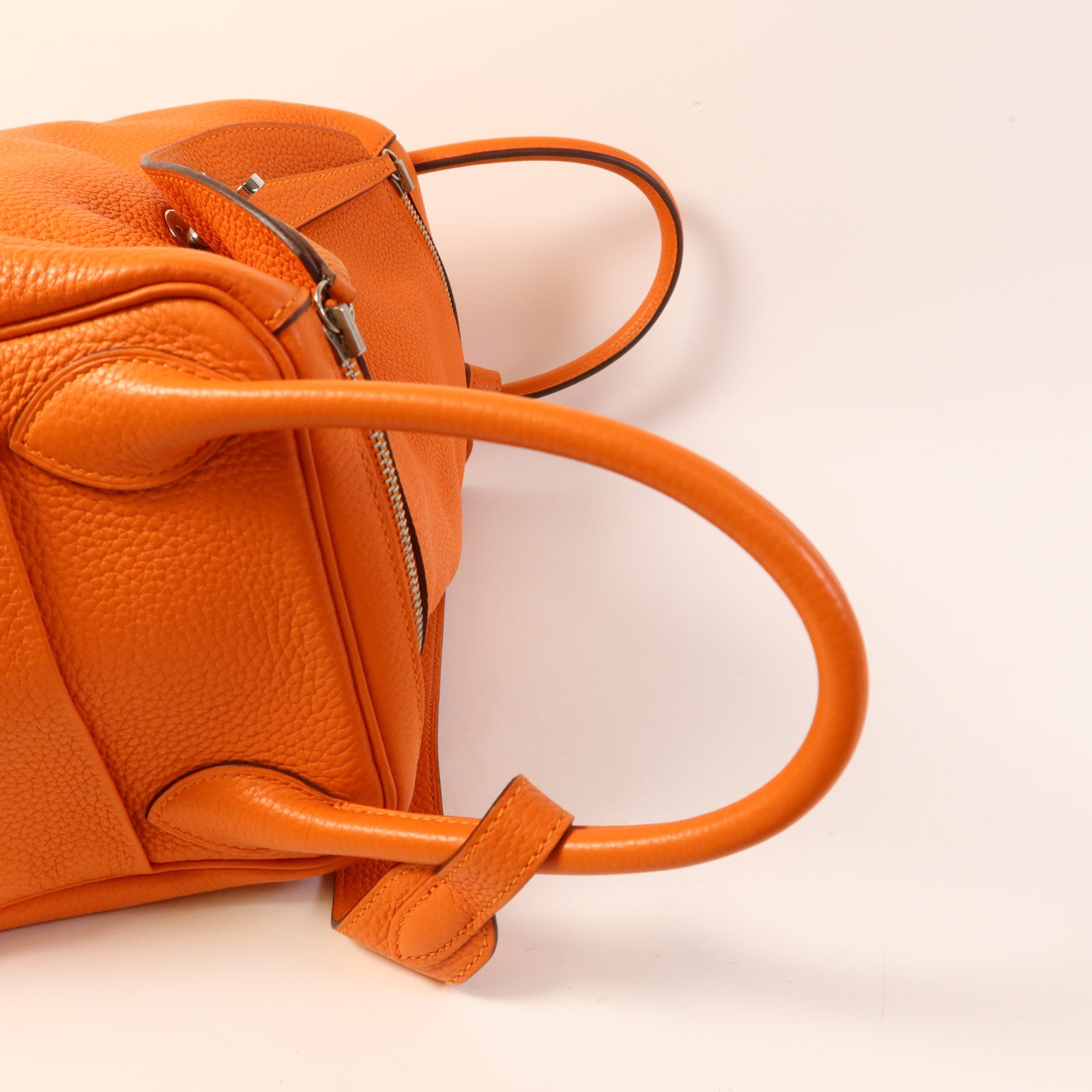 HERMES 【激減優惠】Clemence皮革Lindy 30銀扣手挽肩背兩用袋Orange