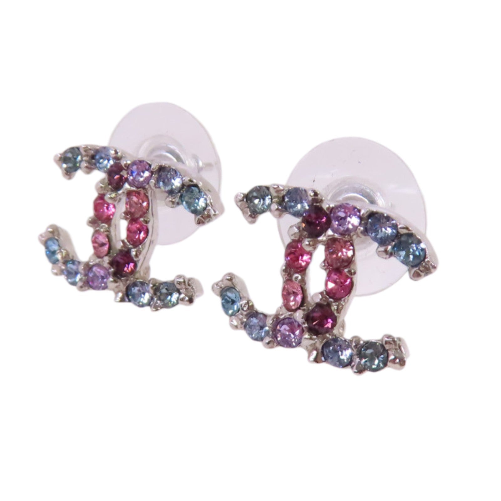 CHANEL 金屬/水鑽CC Earrings銀扣耳環