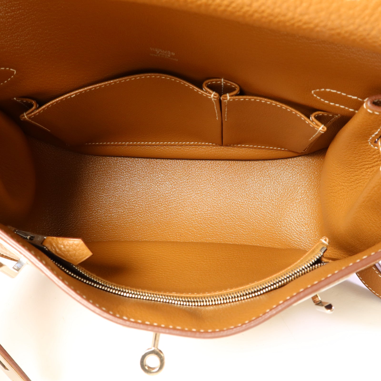 HERMES Clemence皮革Jypsiere 28銀扣肩背袋Gold