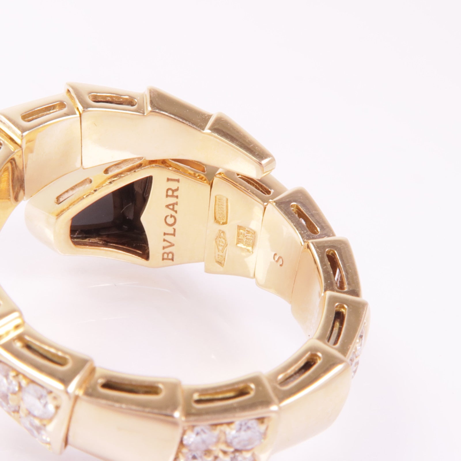 BVLGARI 18K玫瑰金Serpenti Viper Demi Pave Diamond Ring縞瑪瑙/鑽石戒指US#5.5