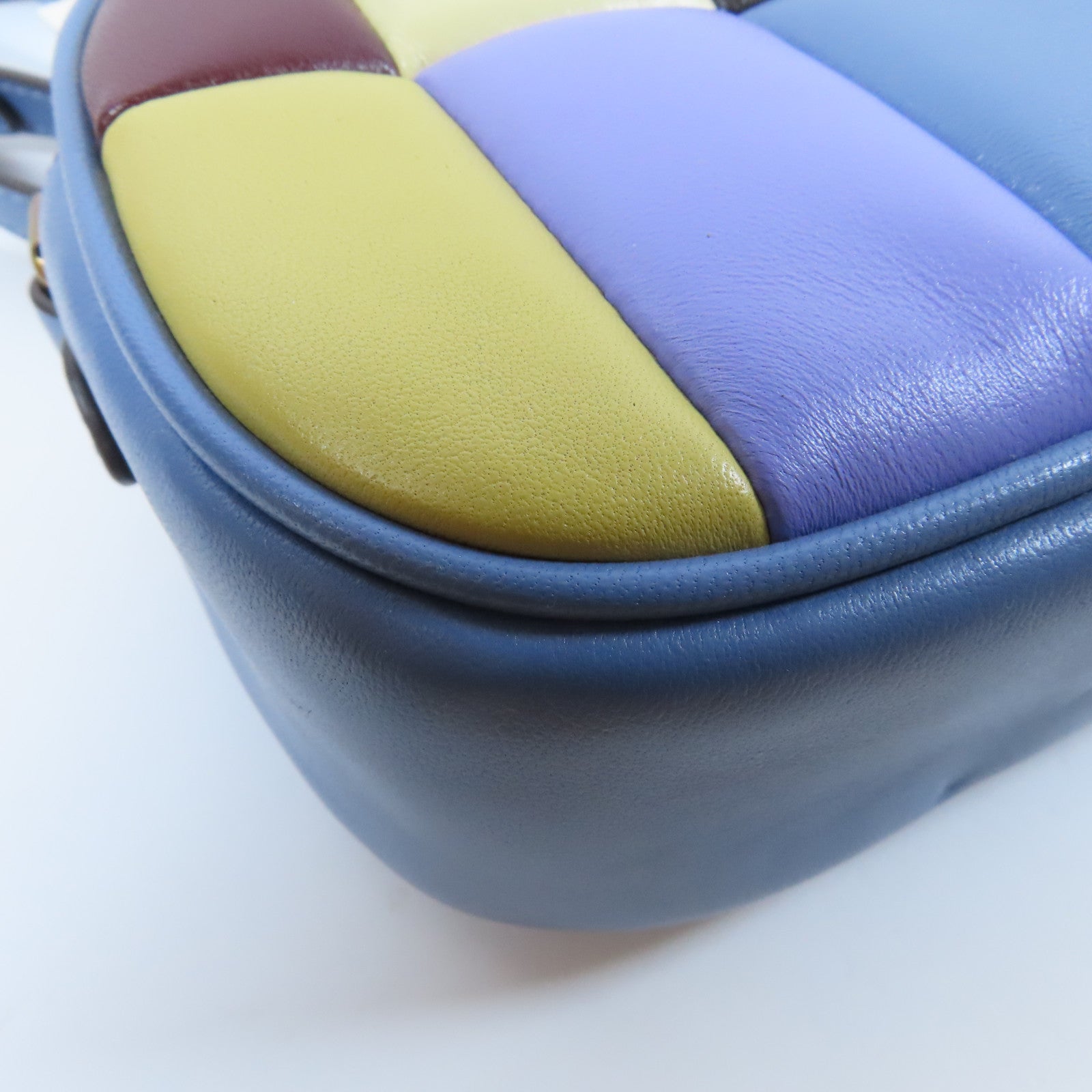 Tory Burch 【激減優惠】羊皮皮革Kira Patchwork Small Camera Bag金扣肩背袋藍色/黃色