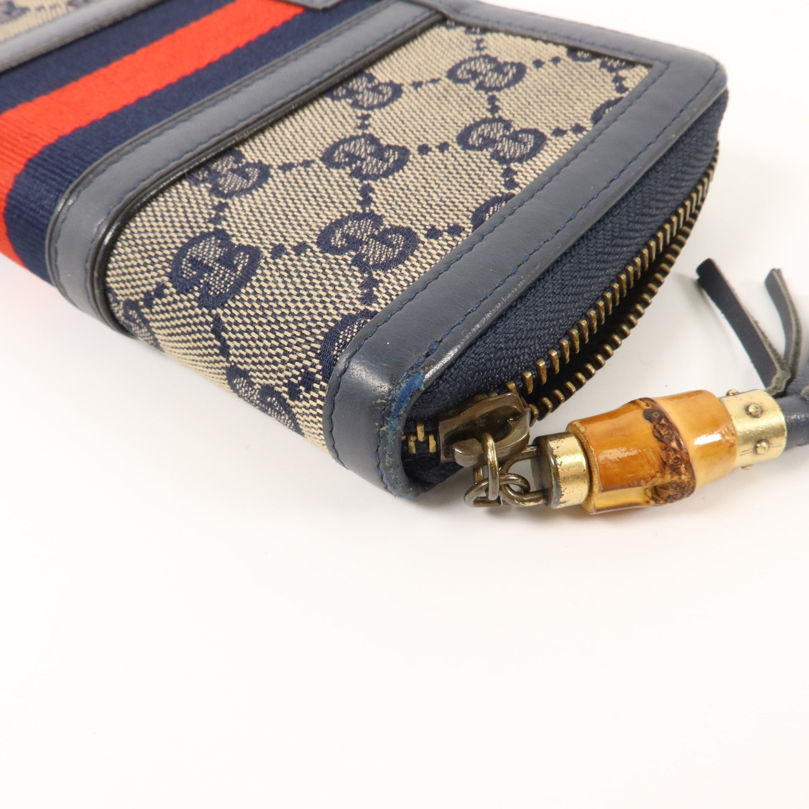GUCCI 帆布/牛皮皮革Long Round Wallet長錢包