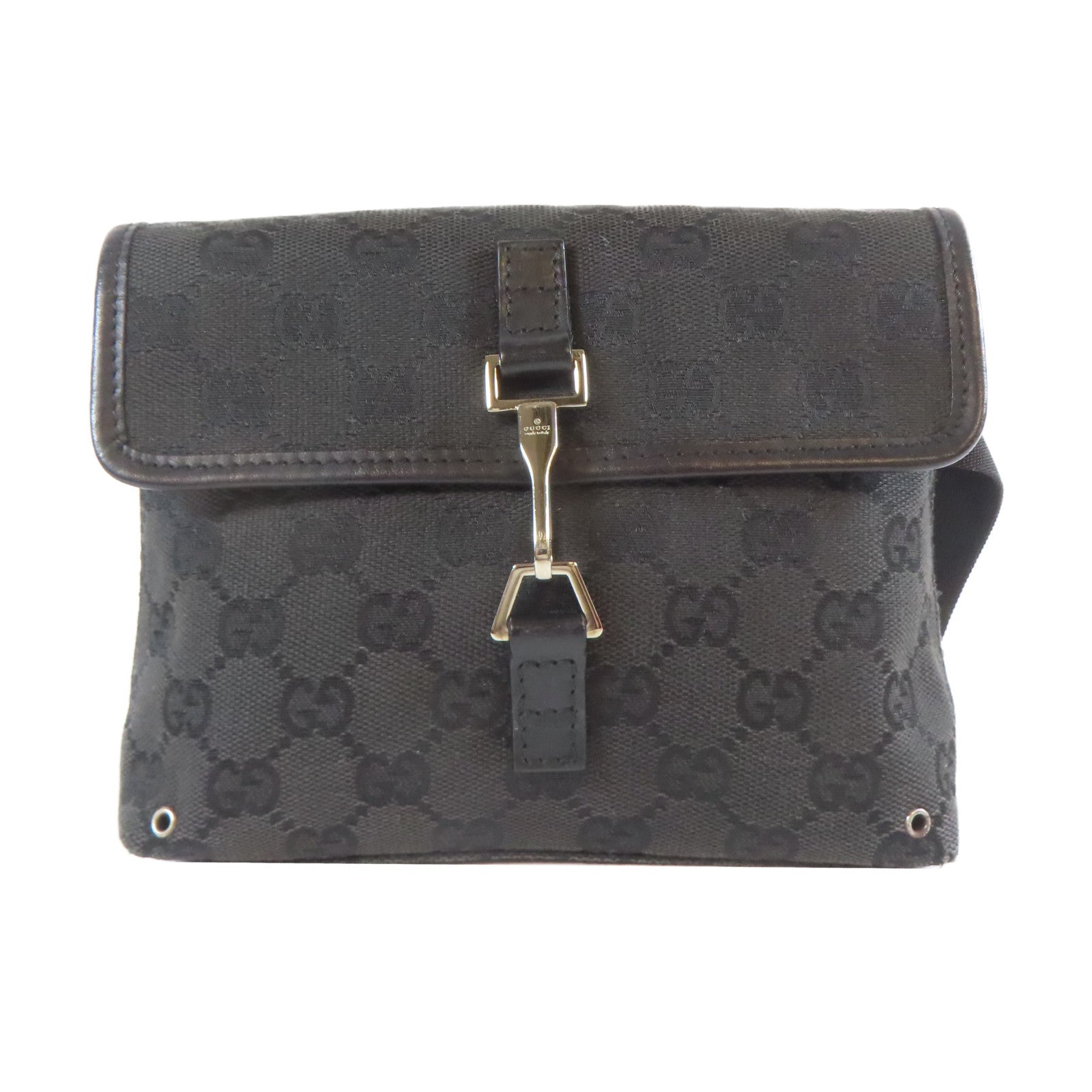 GUCCI 帆布Waist Bag銀扣腰包黑色