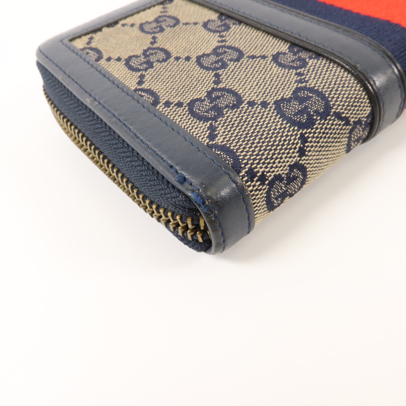 GUCCI 帆布/牛皮皮革Long Round Wallet長錢包