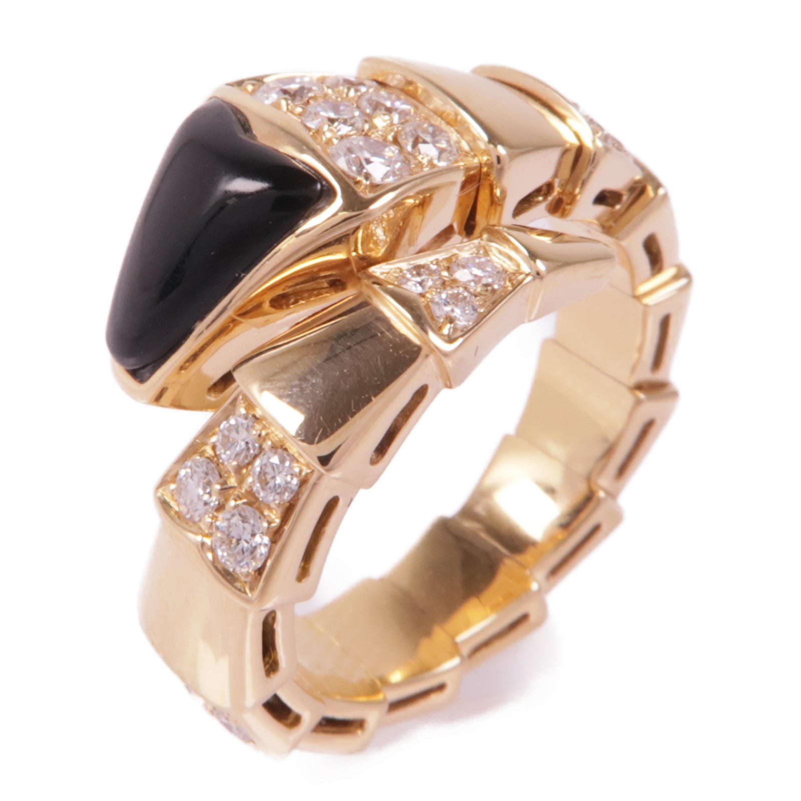 BVLGARI 18K玫瑰金Serpenti Viper Demi Pave Diamond Ring縞瑪瑙/鑽石戒指US#5.5