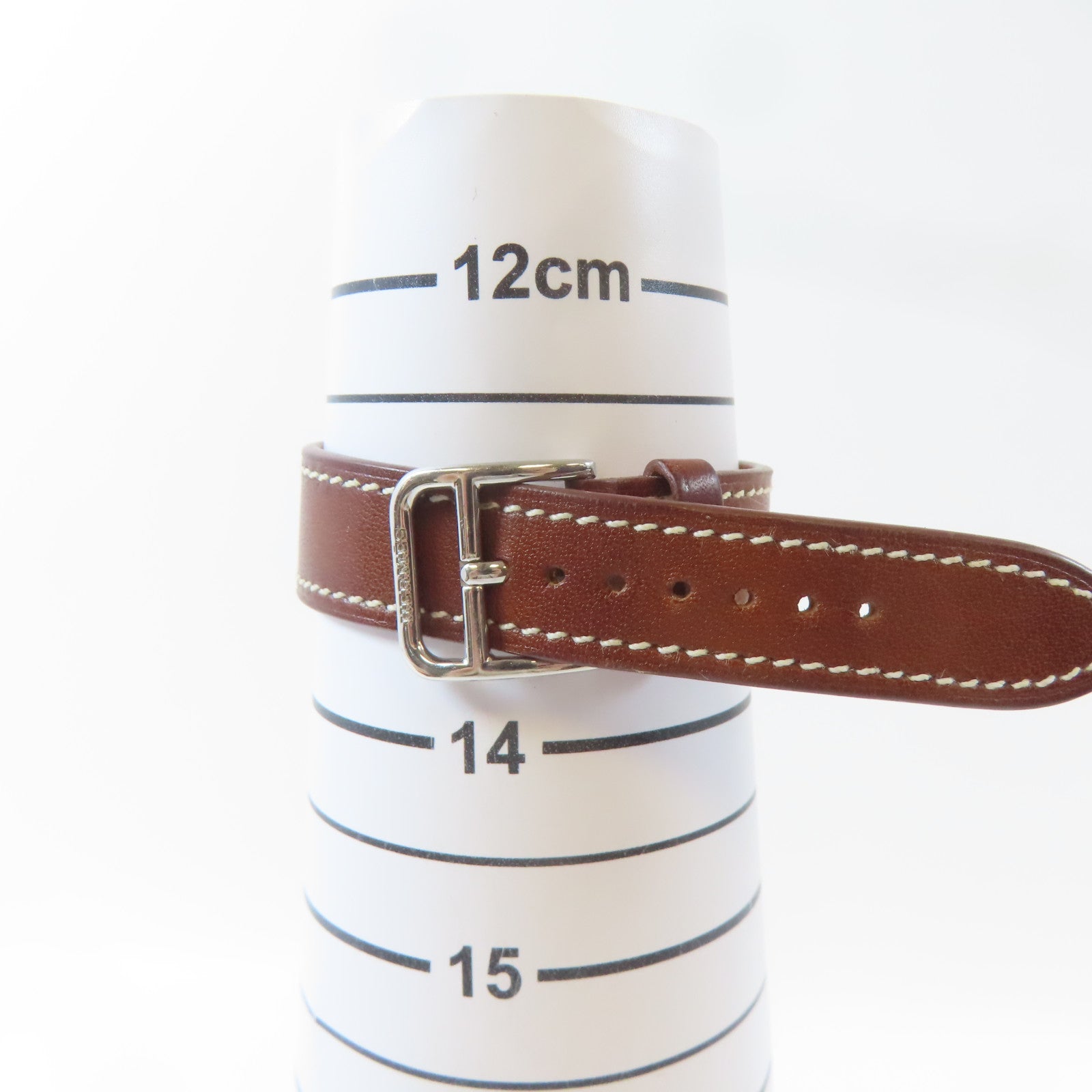 HERMES H watch皮革/不鏽鋼手錶石英機芯銀色#16cm