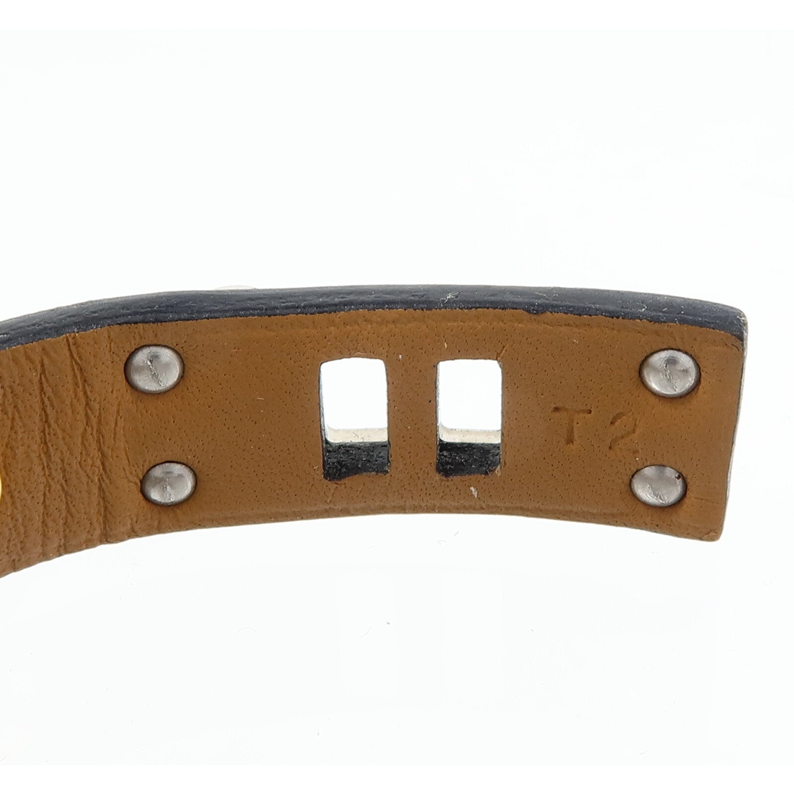 HERMES 金屬/Swift皮革Mini Dog Clous Ronds Bracelet手鐲Noir