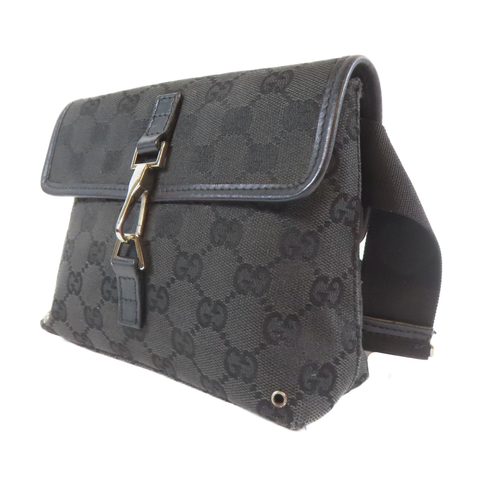 GUCCI 帆布Waist Bag銀扣腰包黑色