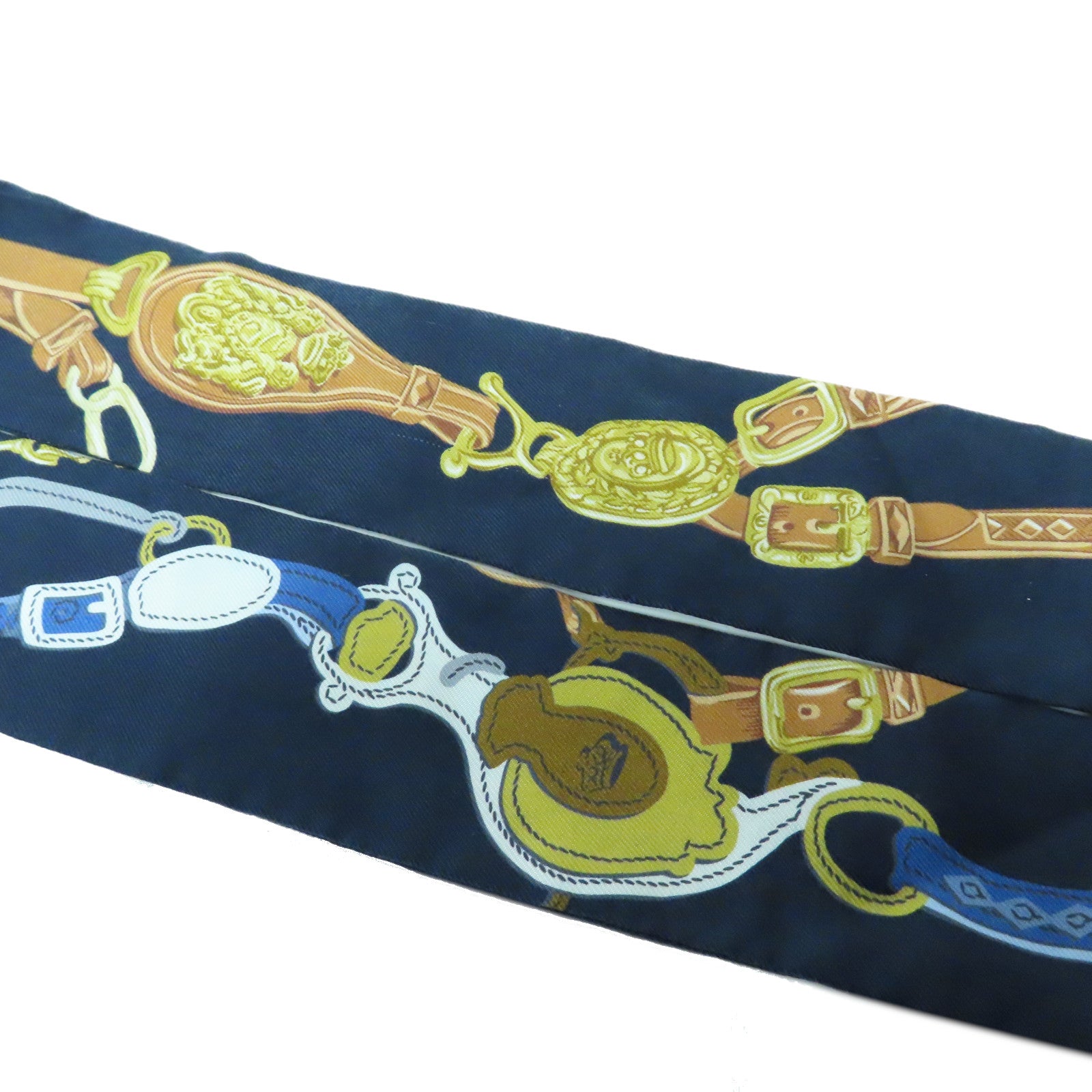 HERMES 【激減優惠】絲質Twilly Scarf絲巾深藍色/黃色