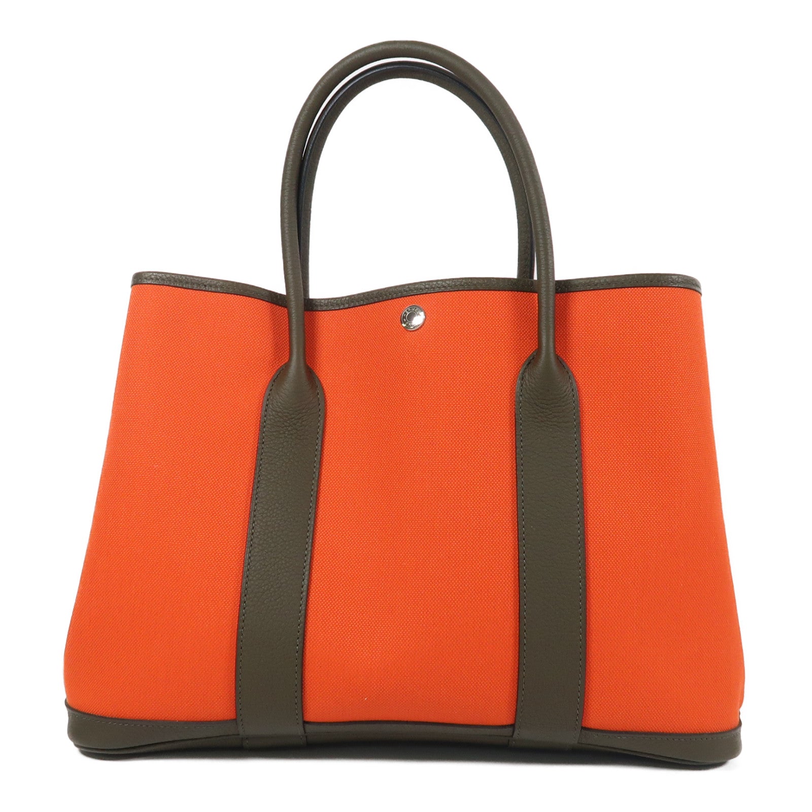 HERMES 帆布GardenParty PM銀扣手挽袋橙色
