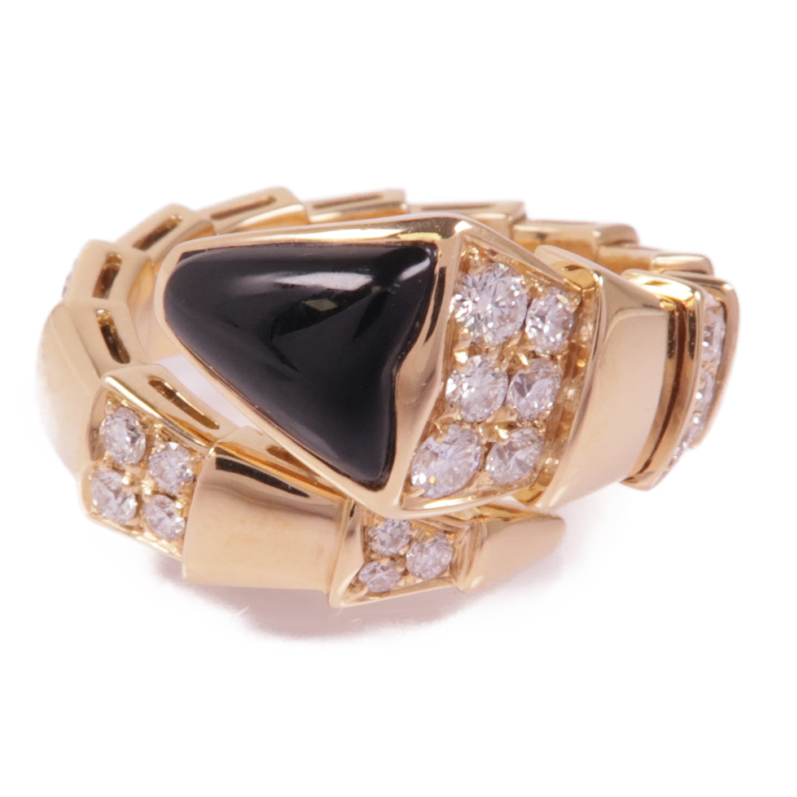 BVLGARI 18K玫瑰金Serpenti Viper Demi Pave Diamond Ring縞瑪瑙/鑽石戒指US#5.5