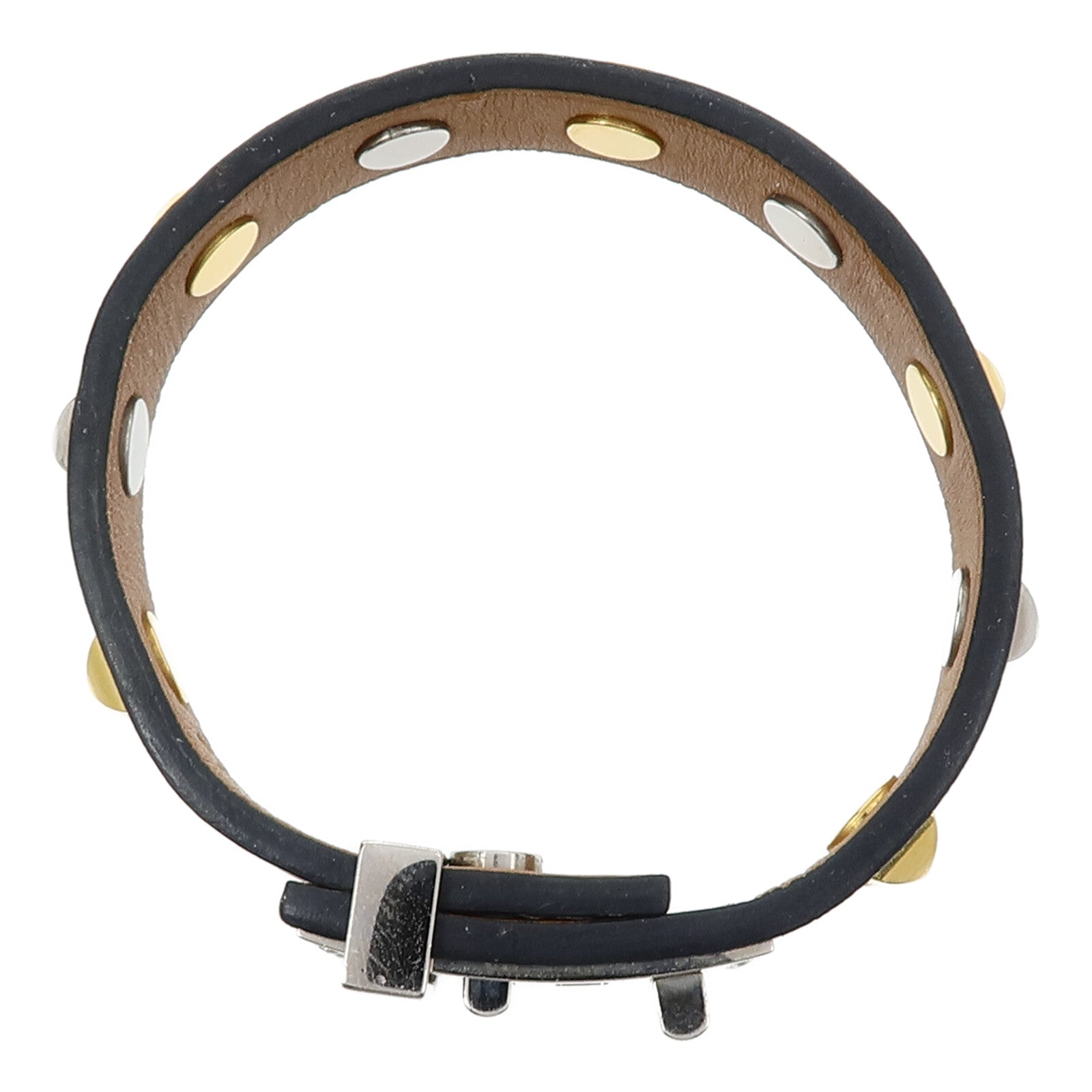 HERMES 【激減優惠】金屬/Swift皮革Mini Dog Clous Ronds Bracelet手鐲Noir