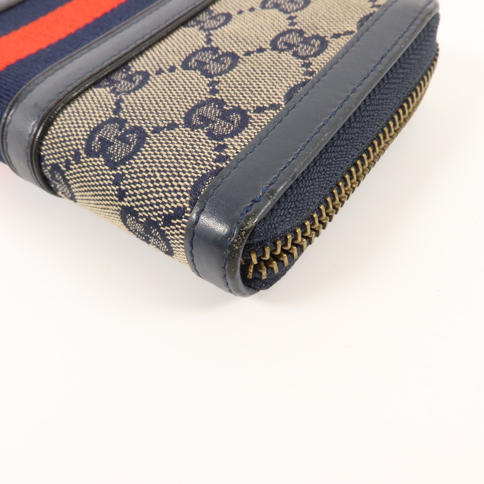 GUCCI 帆布/牛皮皮革Long Round Wallet長錢包