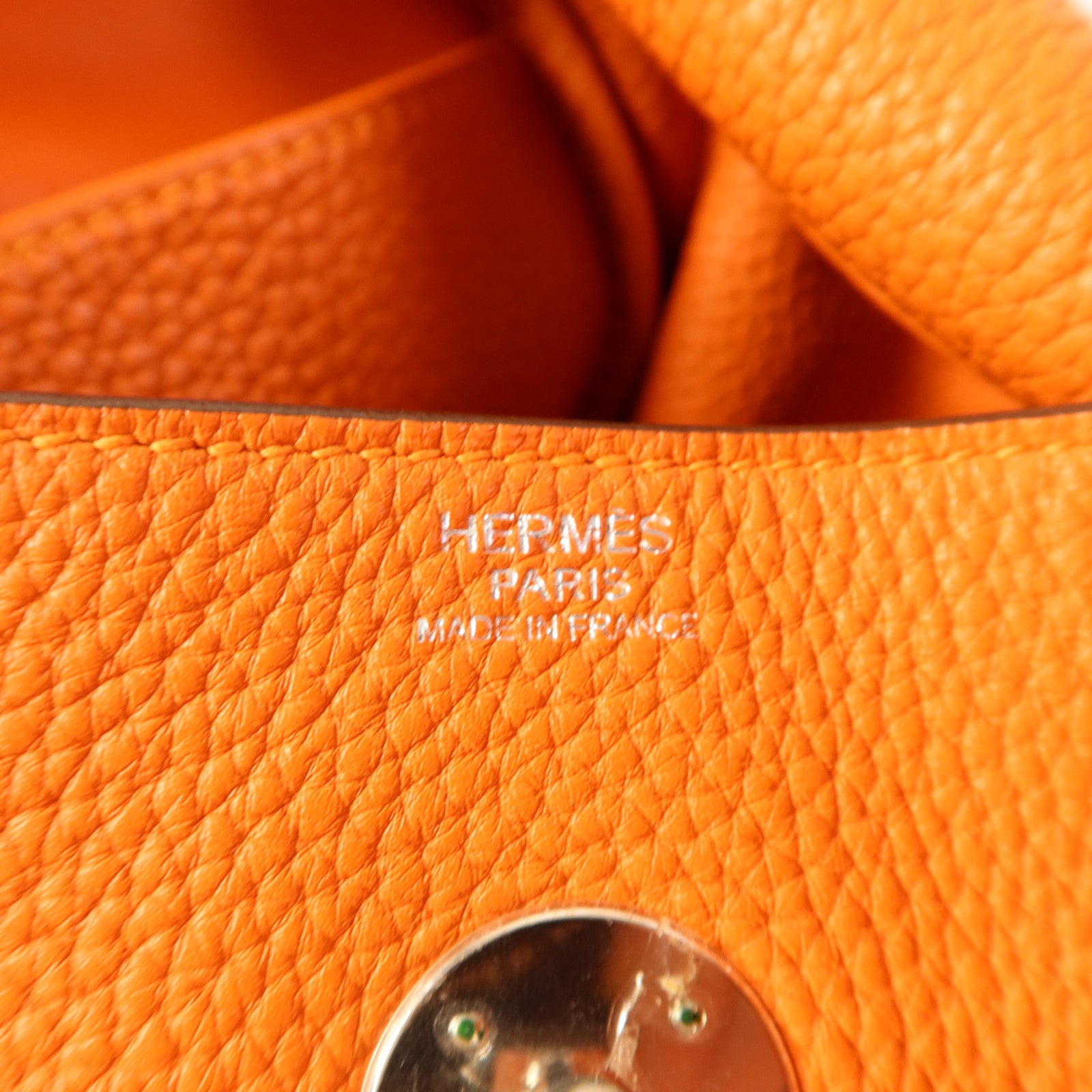 HERMES 【激減優惠】Clemence皮革Lindy 30銀扣手挽肩背兩用袋Orange
