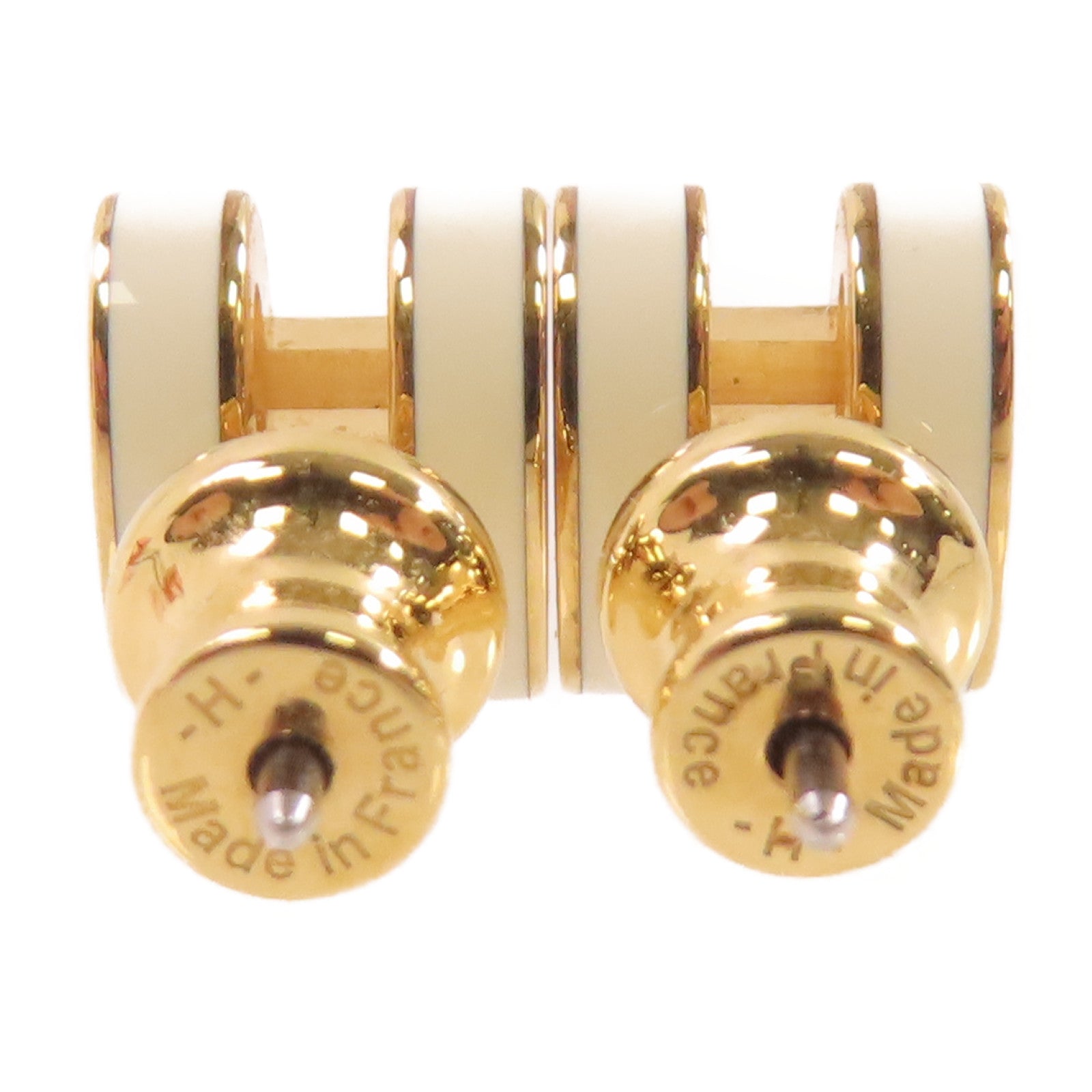 HERMES 金屬/琺瑯Mini Pop H Earrings金扣耳環Nata/奶油白色