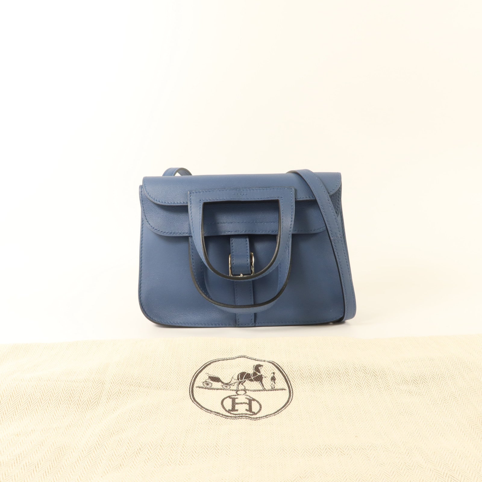 HERMES Swift皮革Mini Halzan手挽肩背兩用袋Bleu Agate